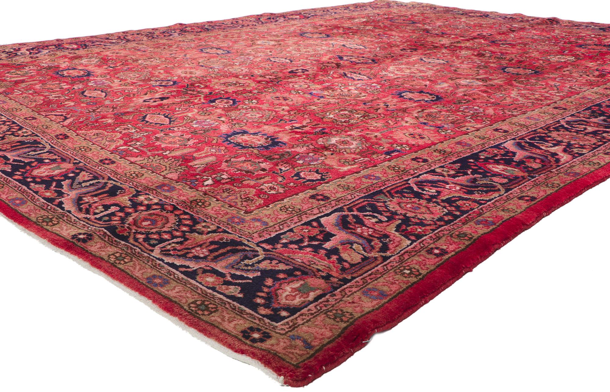 61226 Vintage Persian Malayer rug, 08'08 x 11'07.
Emanating a timeless style with incredible detail and texture, this hand knotted wool vintage Persian Malayer rug is a captivating vision of woven beauty. The sophisticated allover design and