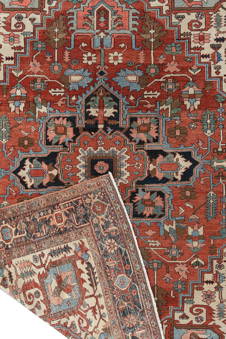 Roter persischer Serapi Heriz-Teppich im Vintage-Stil 9'7 x 12'6 im Zustand „Gut“ im Angebot in New York, NY