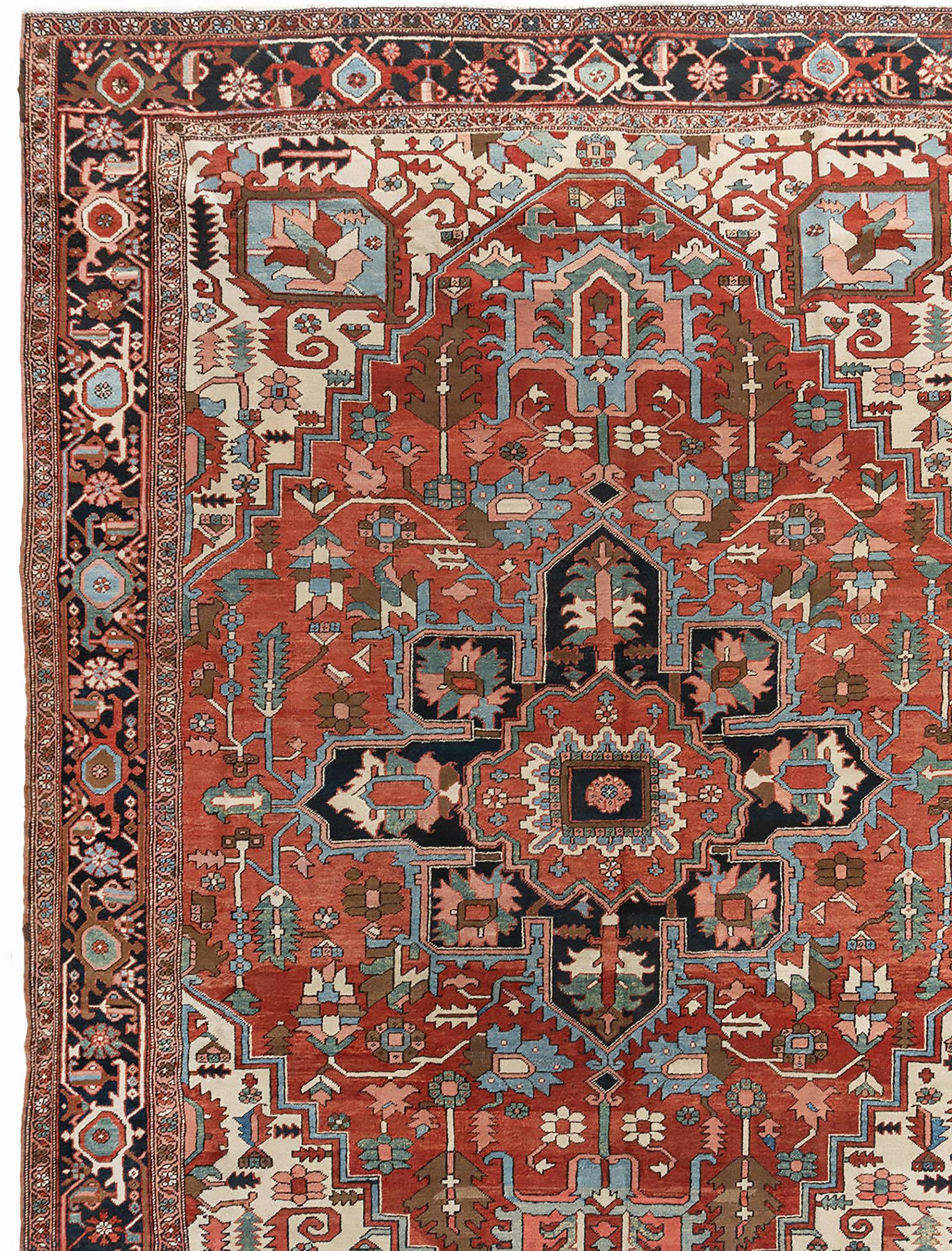 Roter persischer Serapi Heriz-Teppich im Vintage-Stil 9'7 x 12'6 (20. Jahrhundert) im Angebot