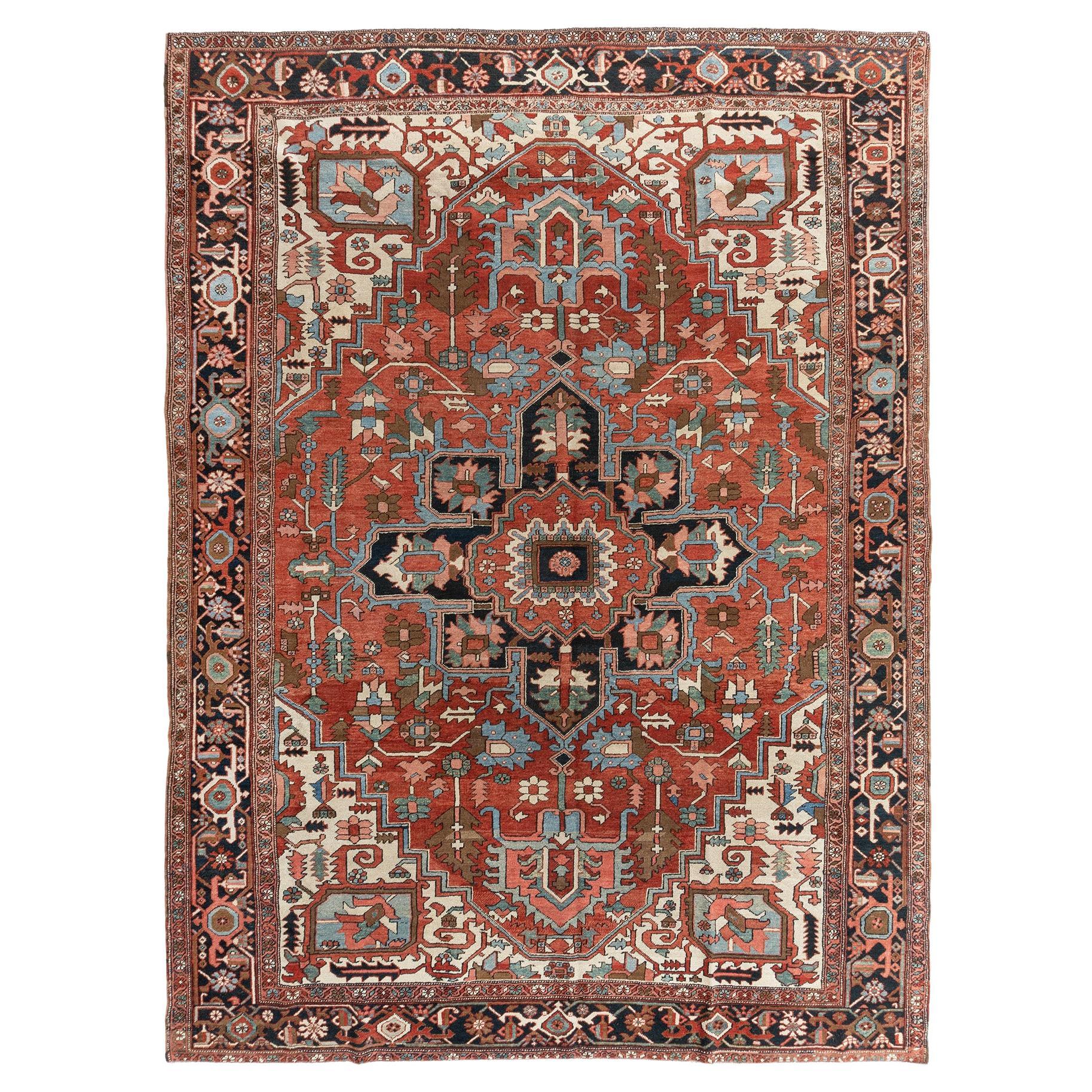 Vintage Red Persian Serapi Heriz Rug 9'7 x 12'6