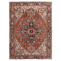 Vintage Red Persian Serapi Heriz Rug 9'7 x 12'6
