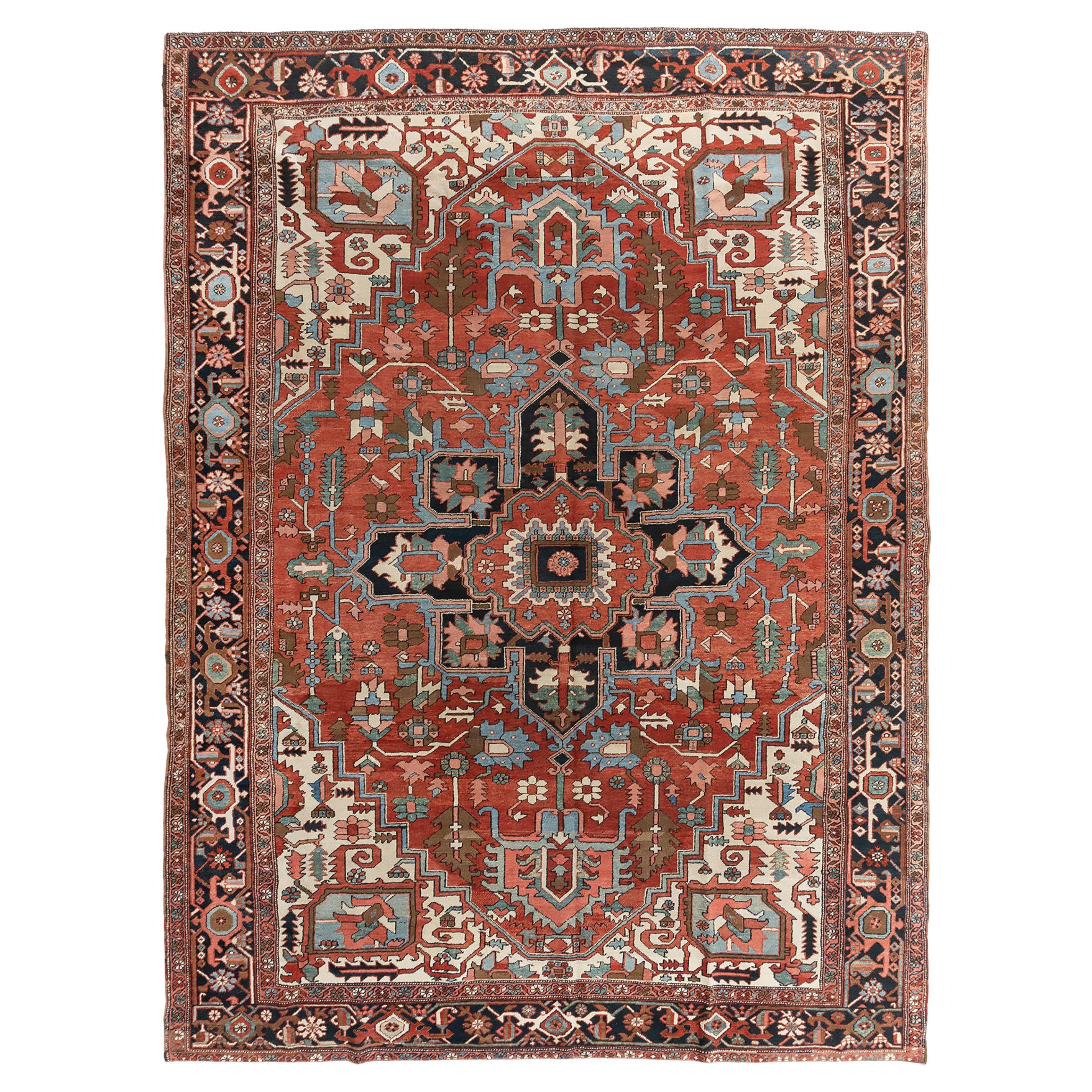Tapis persan Serapi Heriz rouge vintage 9'7 x 12'6