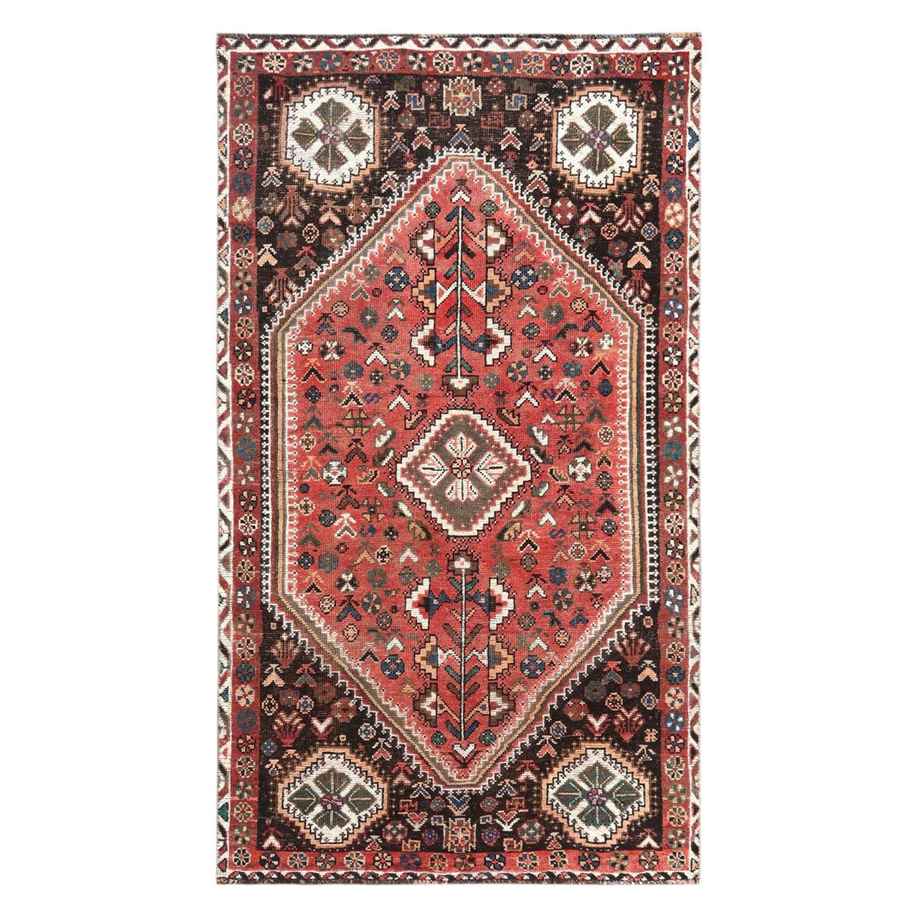 Vintage Overdyed Green Persian Tabriz Cropped Thin Pile Hand Knotted