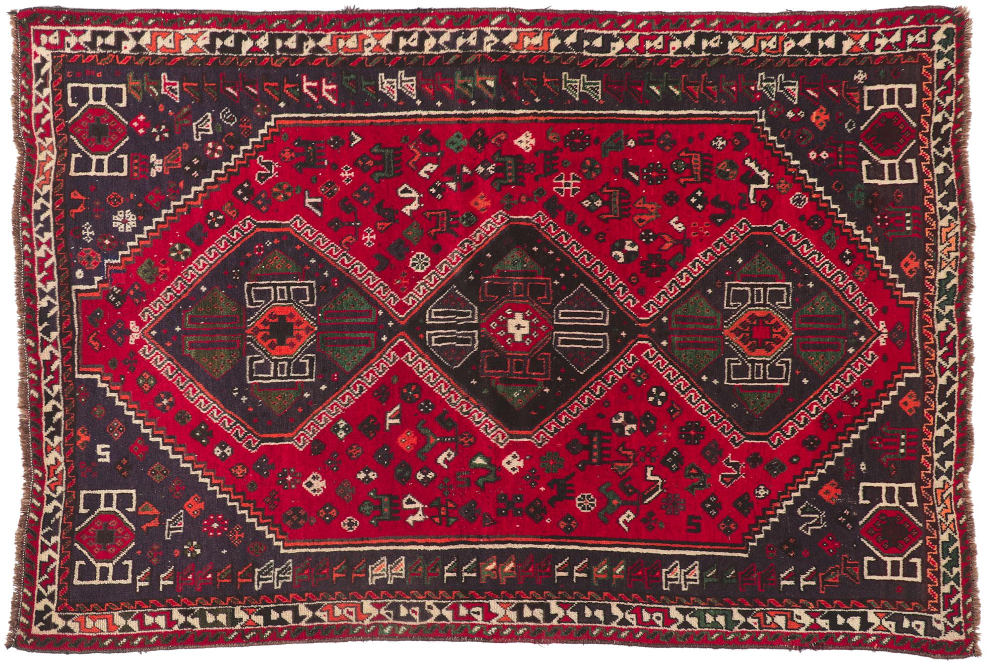 Vintage Red Persian Shiraz Tribal Rug For Sale 4
