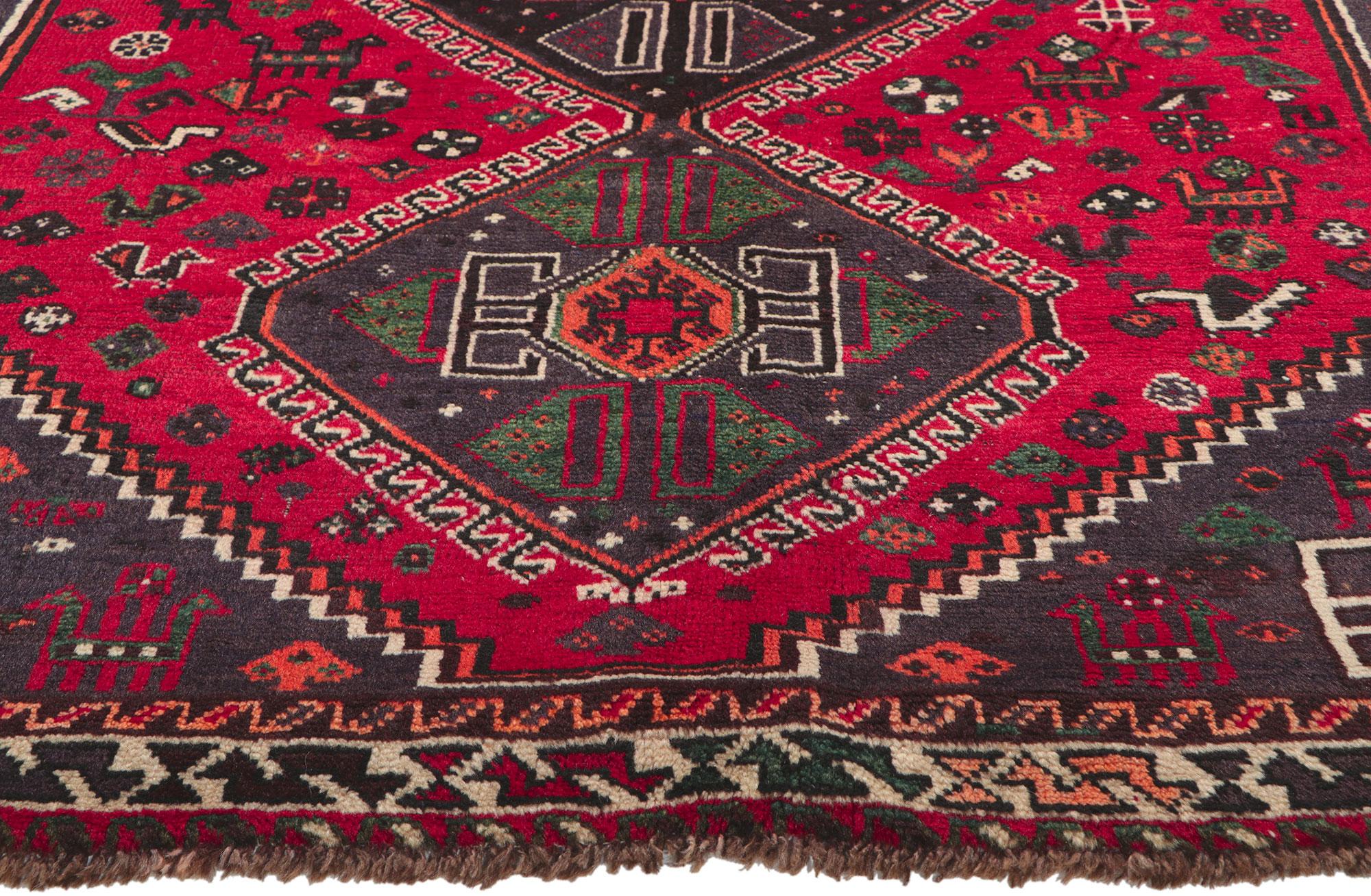 Vintage Red Persian Shiraz Tribal Rug In Good Condition For Sale In Dallas, TX