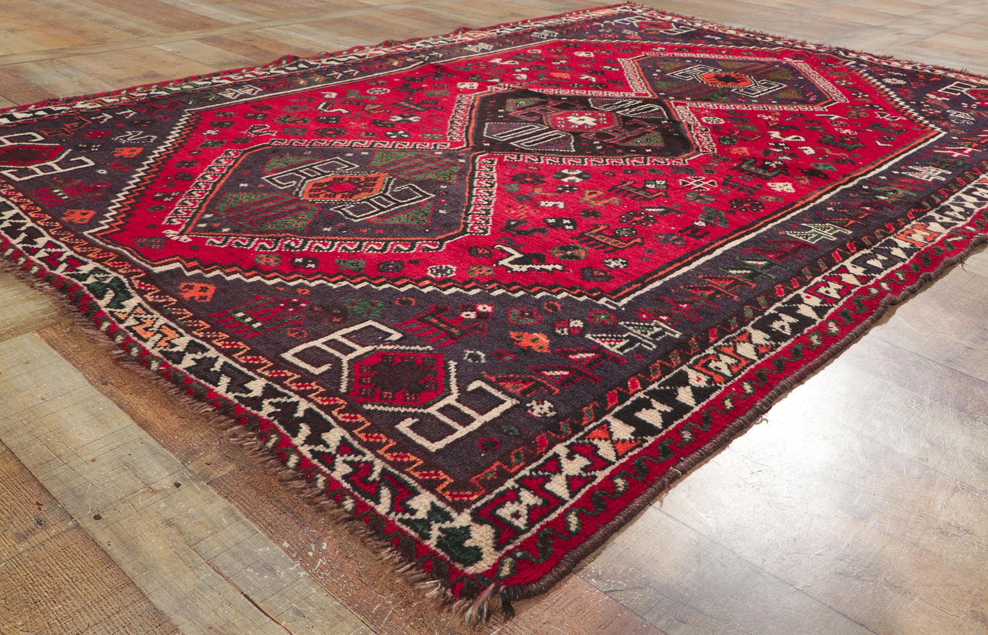 Vintage Red Persian Shiraz Tribal Rug For Sale 1