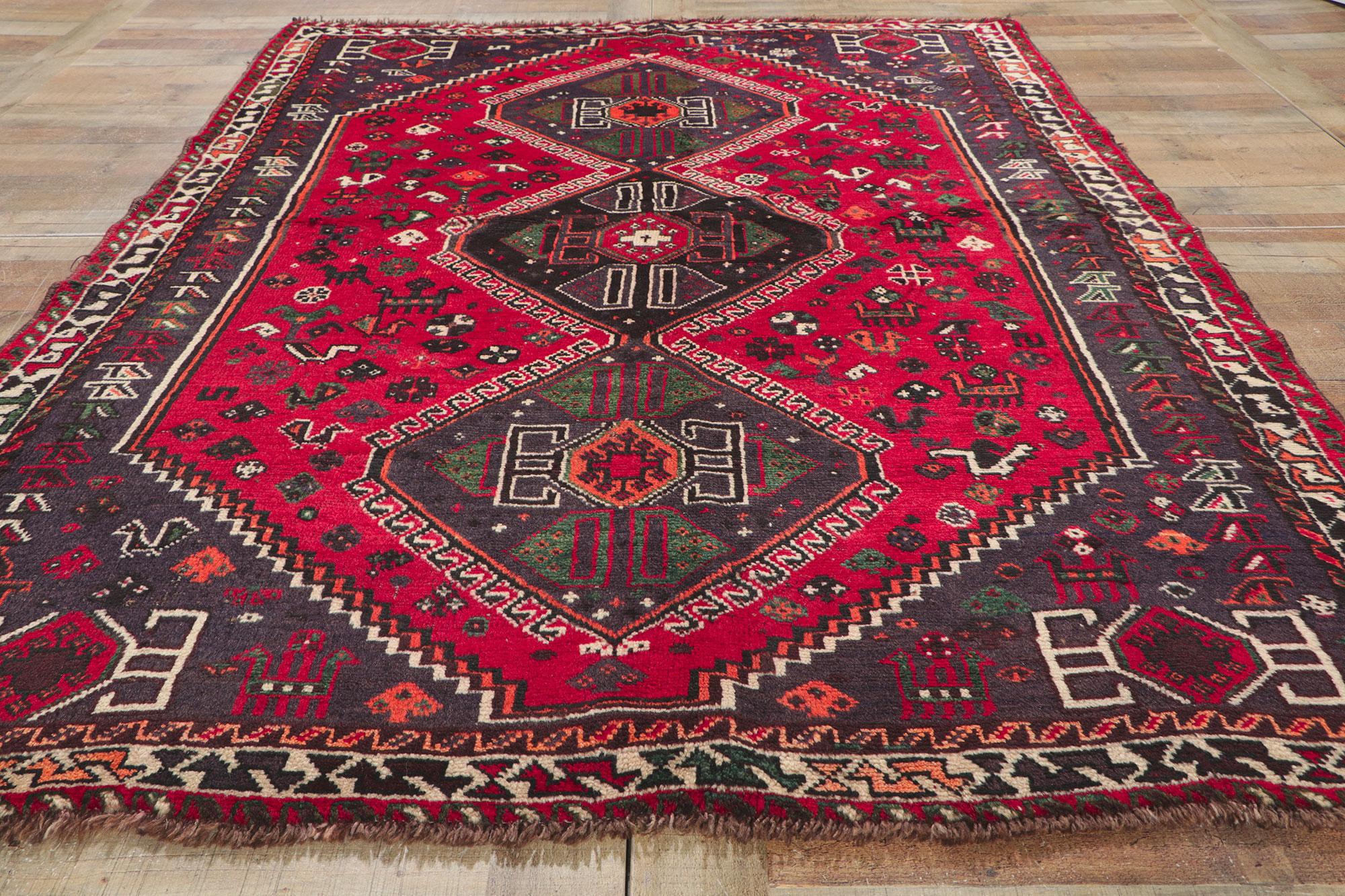 Vintage Red Persian Shiraz Tribal Rug For Sale 2