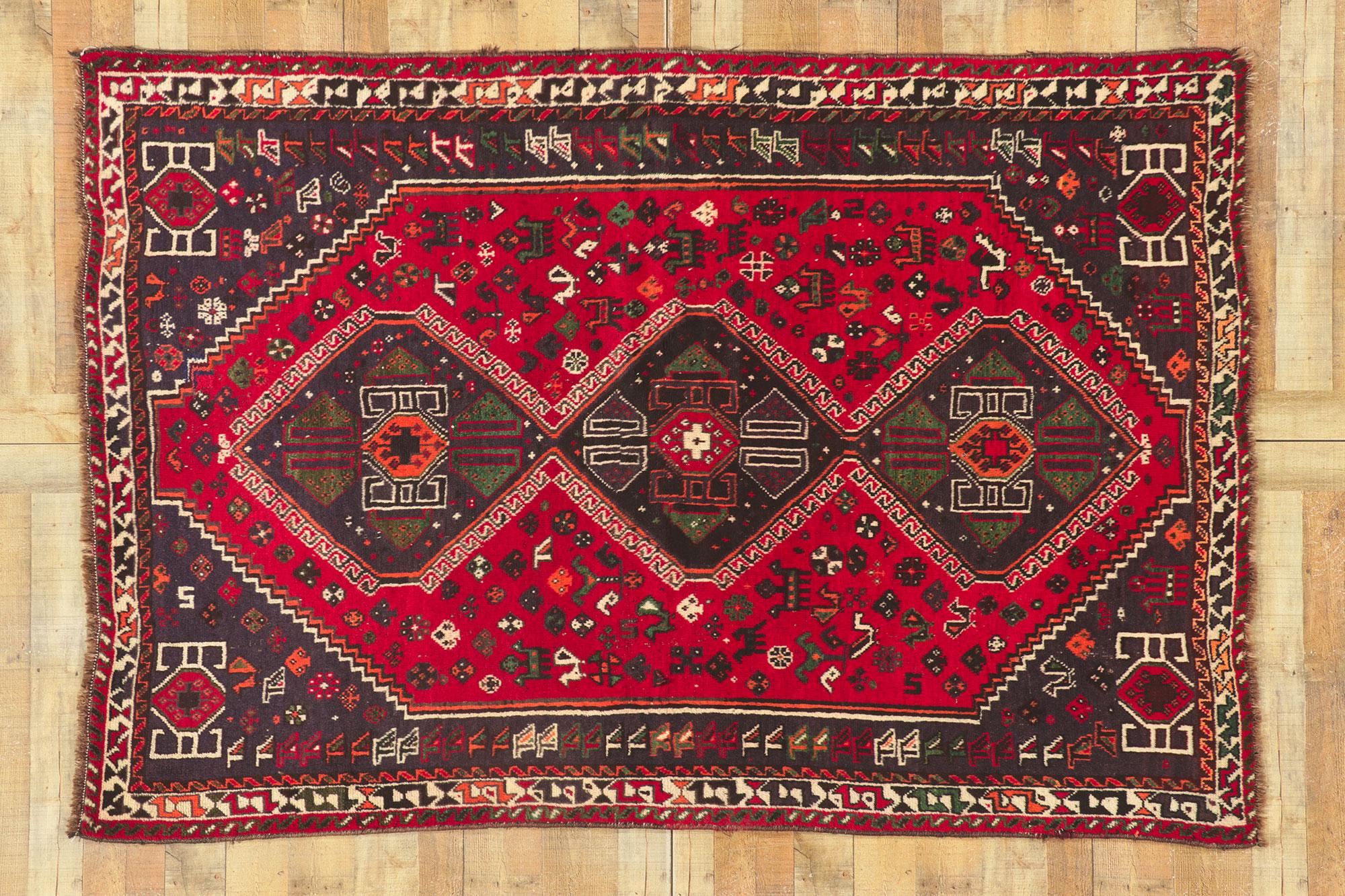 Vintage Red Persian Shiraz Tribal Rug For Sale 3