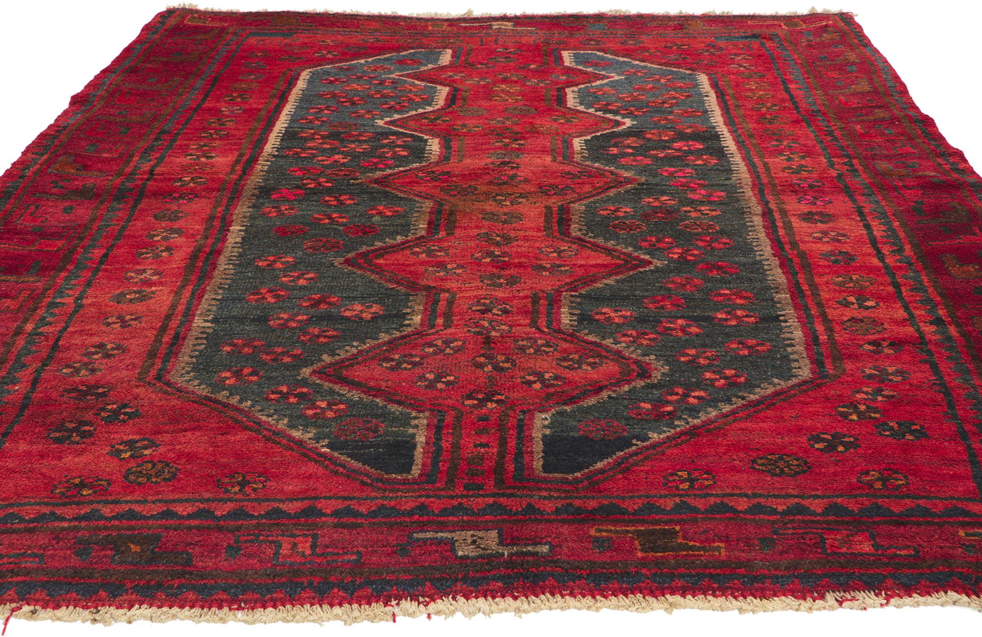 Hand-Knotted Vintage Red Persian Tribal Hamadan Rug For Sale