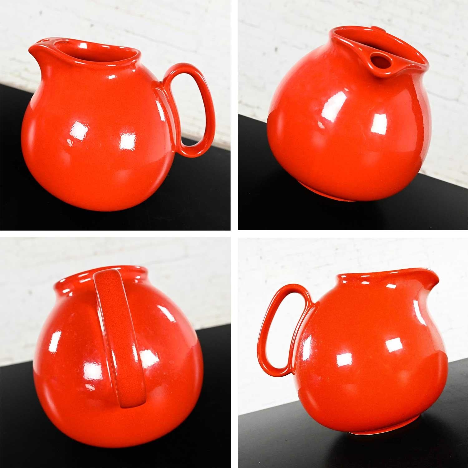 Vintage Red Pitcher by Waechtersbach Germany & Blue Hall Sundial Casserole Dish For Sale 3