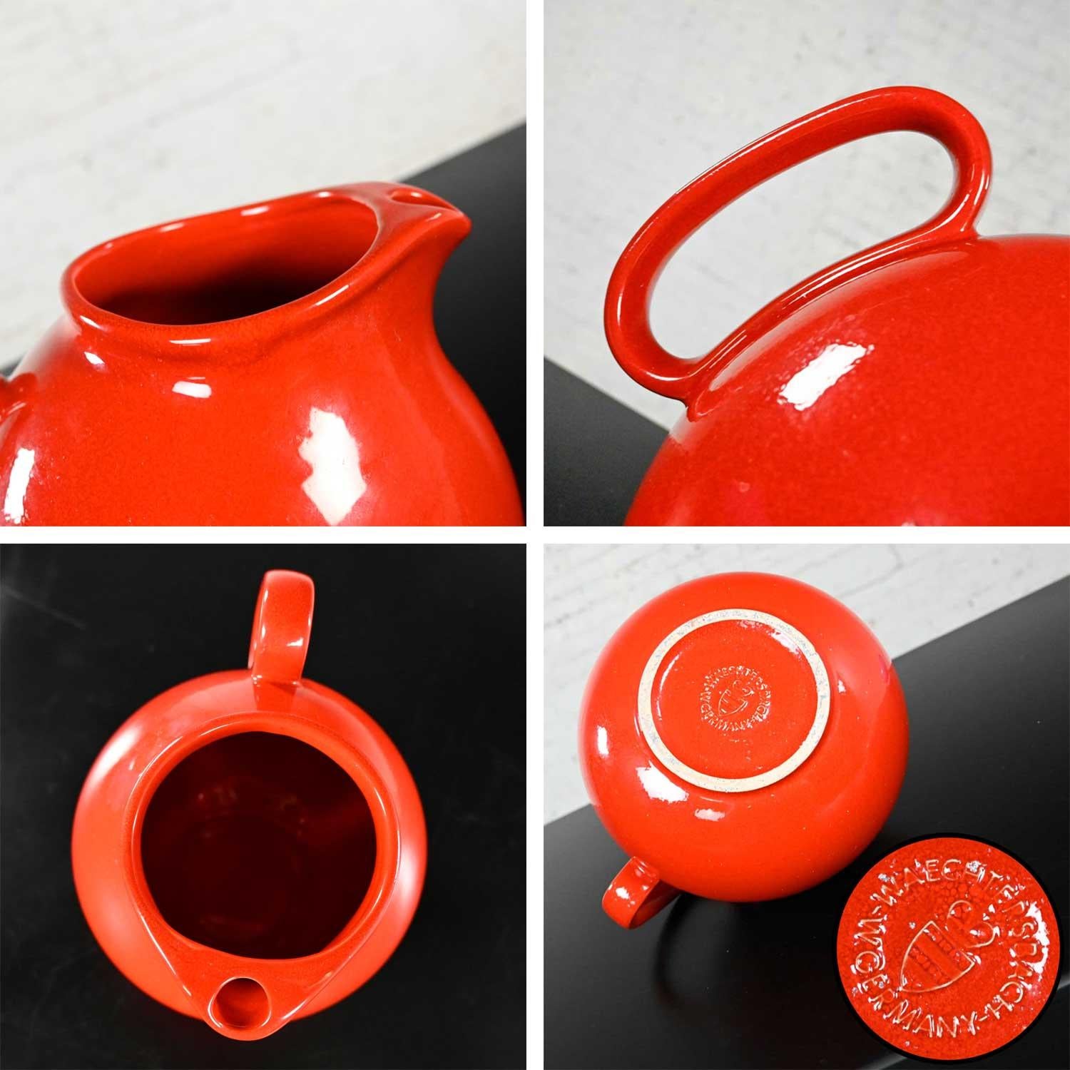 Vintage Red Pitcher by Waechtersbach Germany & Blue Hall Sundial Casserole Dish For Sale 4