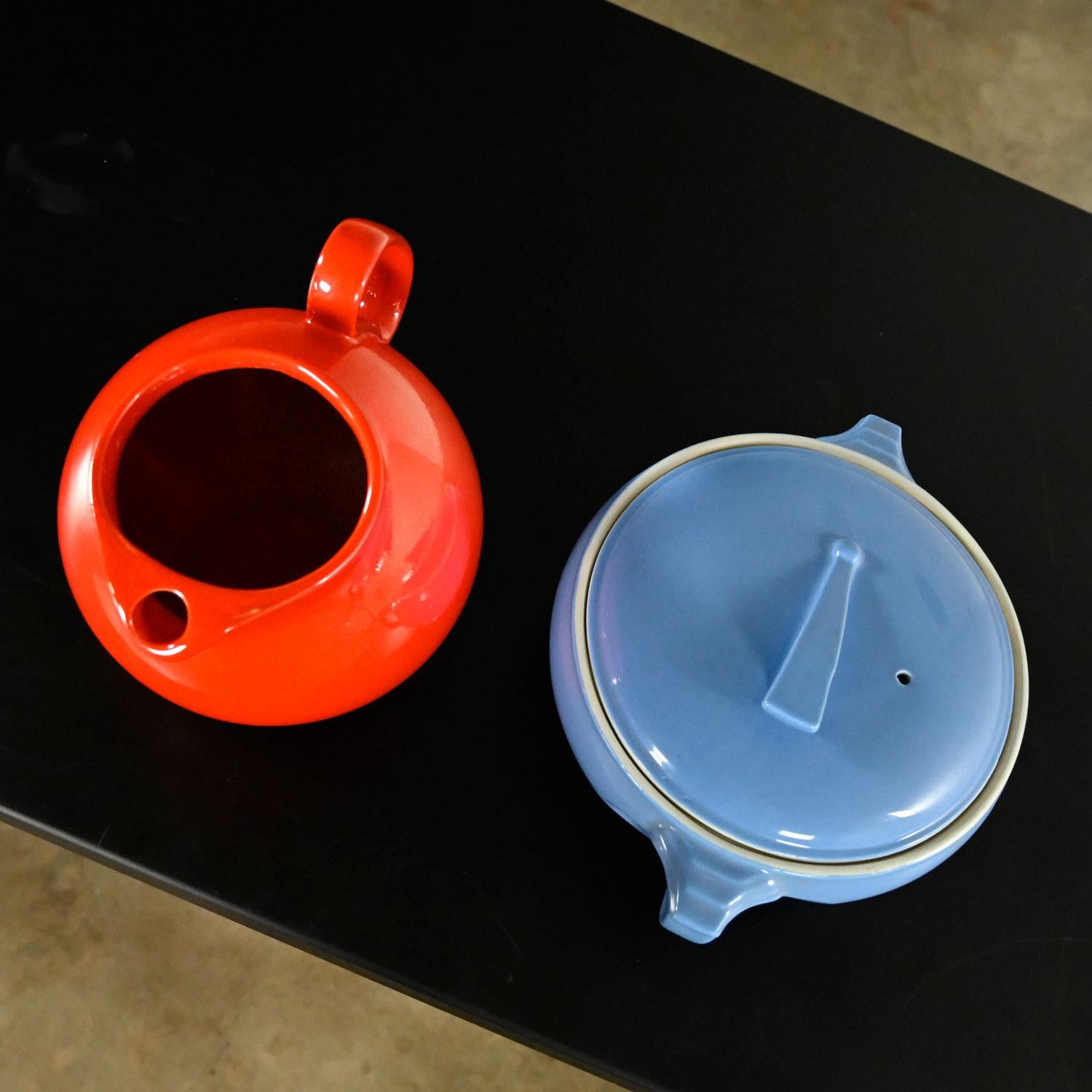 Mid-Century Modern Vintage Red Pitcher by Waechtersbach Germany & Blue Hall Sundial Casserole Dish For Sale