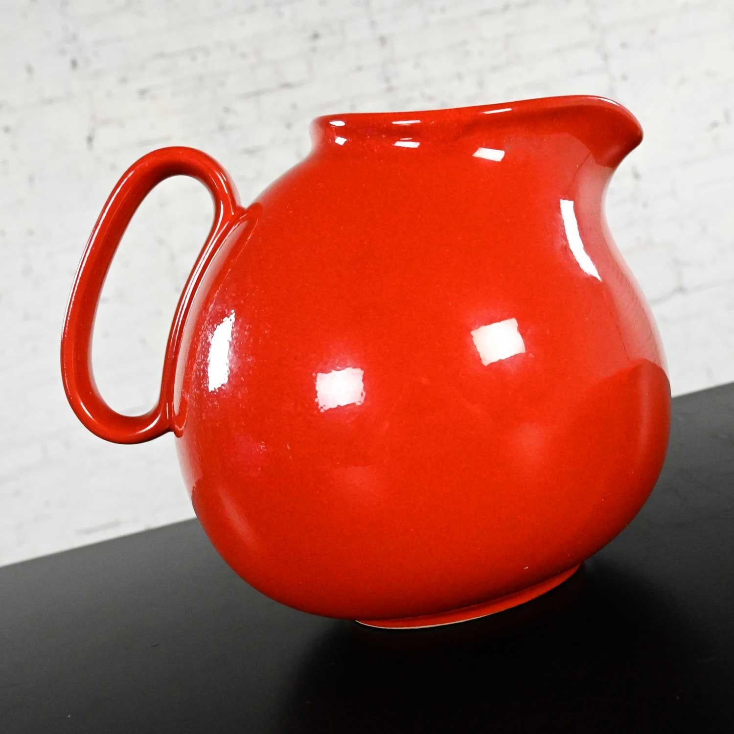 Vintage Red Pitcher by Waechtersbach Germany & Blue Hall Sundial Casserole Dish In Good Condition For Sale In Topeka, KS