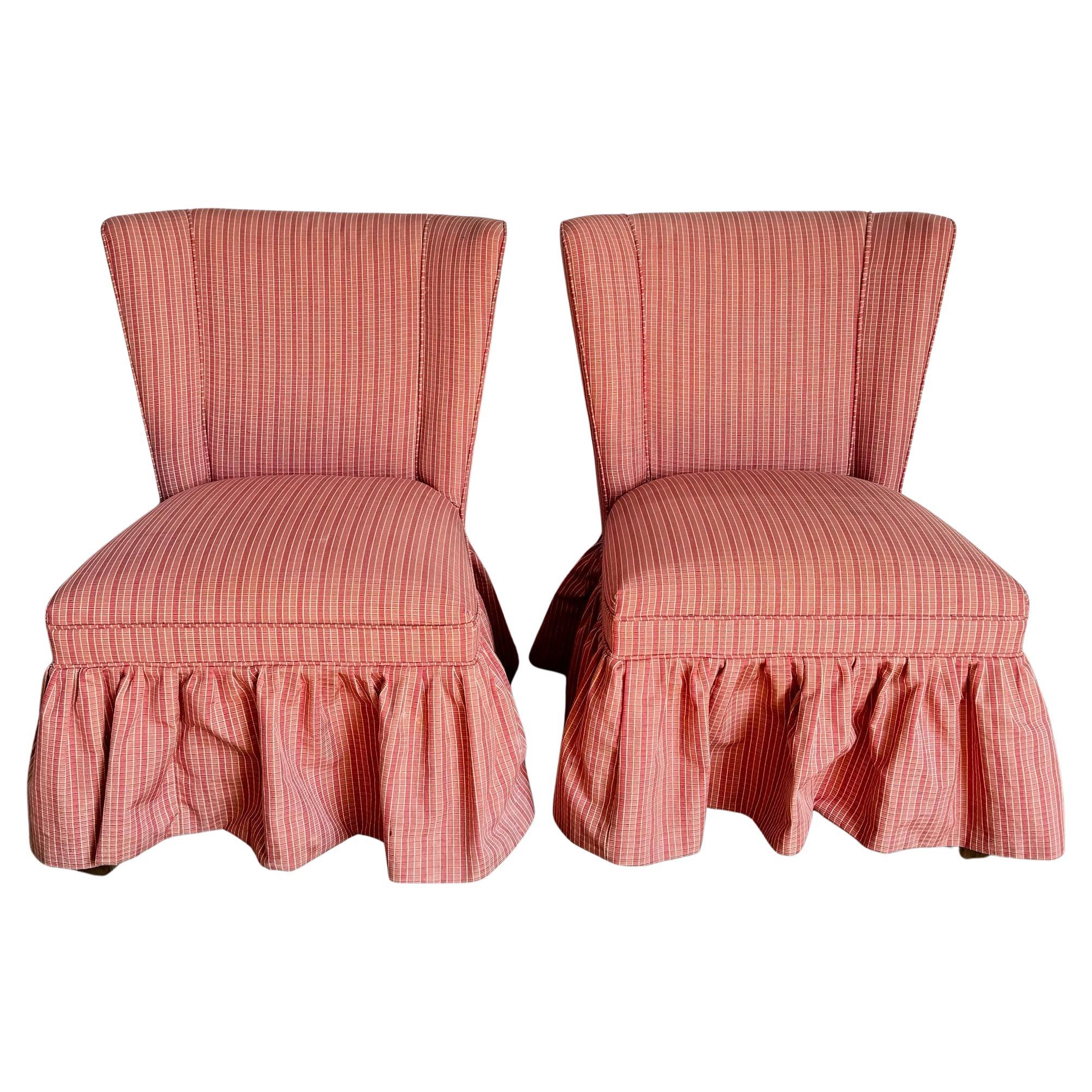 Chaises à dossier bas vintage à jupe en plaid rouge