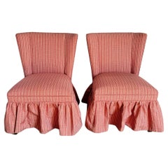 Vintage Red Plaid Skirted Low Wingback Chairs