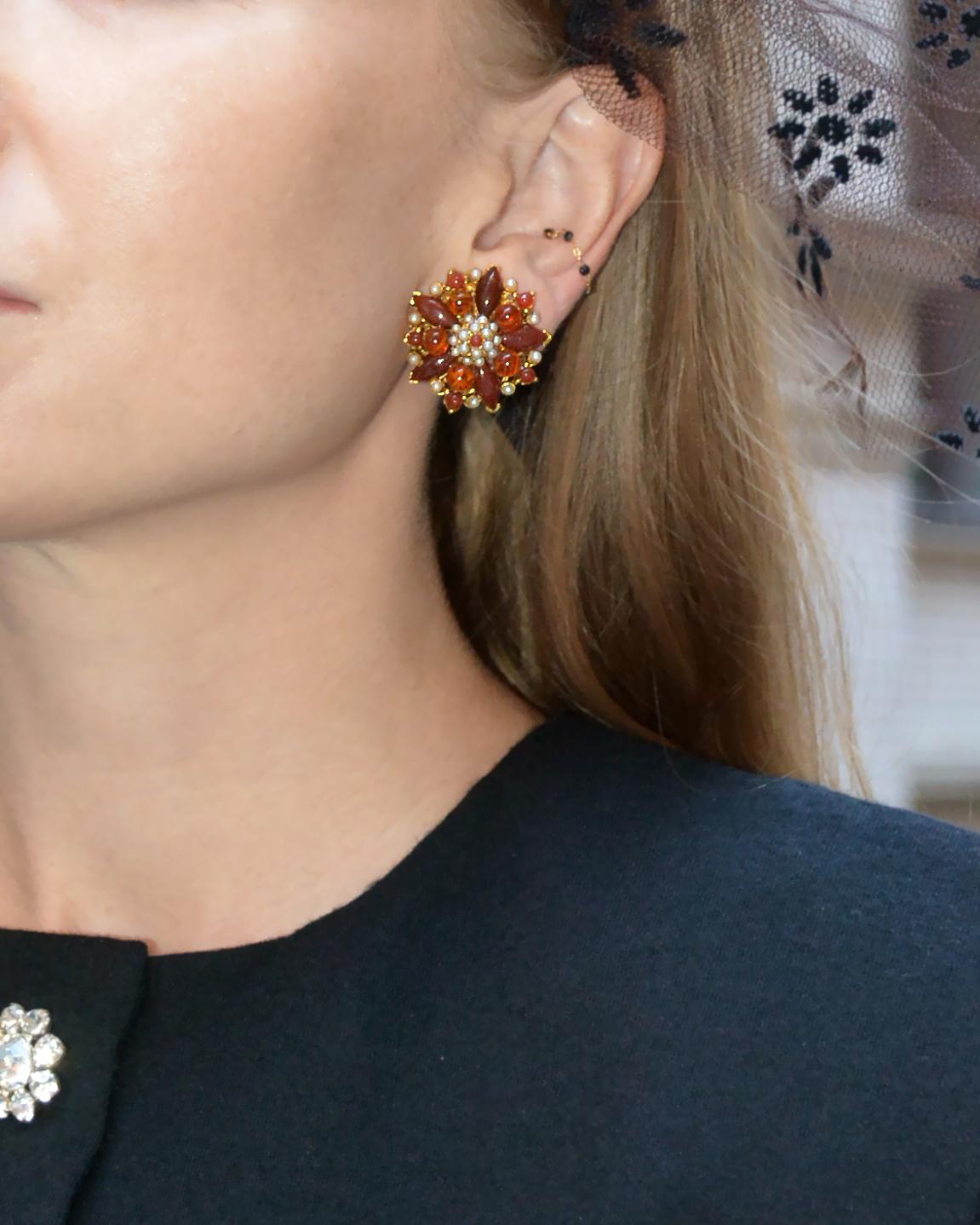 Victorian Vintage Red Poinsettia Cluster Earrings For Sale