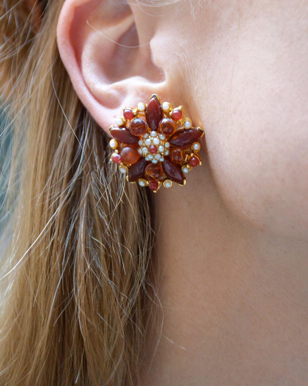 Vintage Red Poinsettia Cluster Earrings For Sale 3