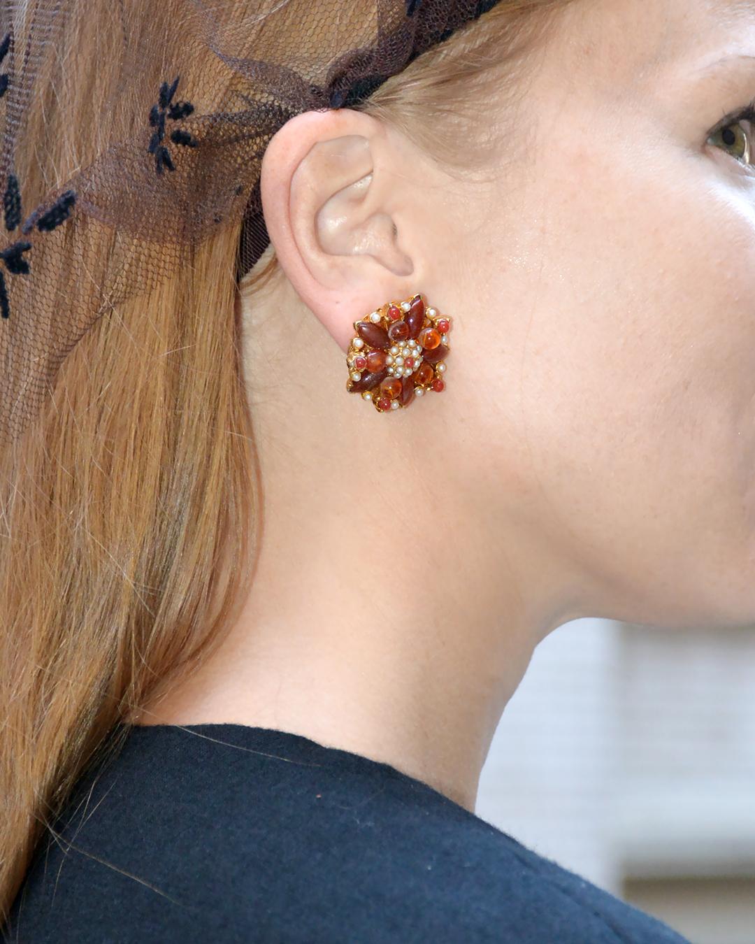 Vintage Red Poinsettia Cluster Earrings For Sale 4