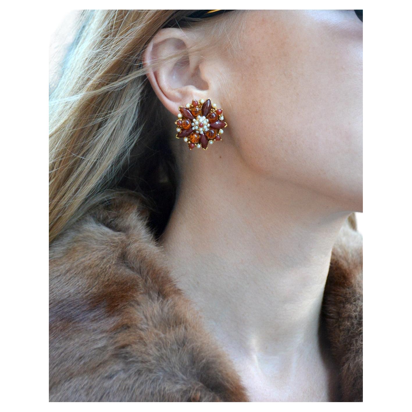 Vintage Red Poinsettia Cluster Earrings For Sale