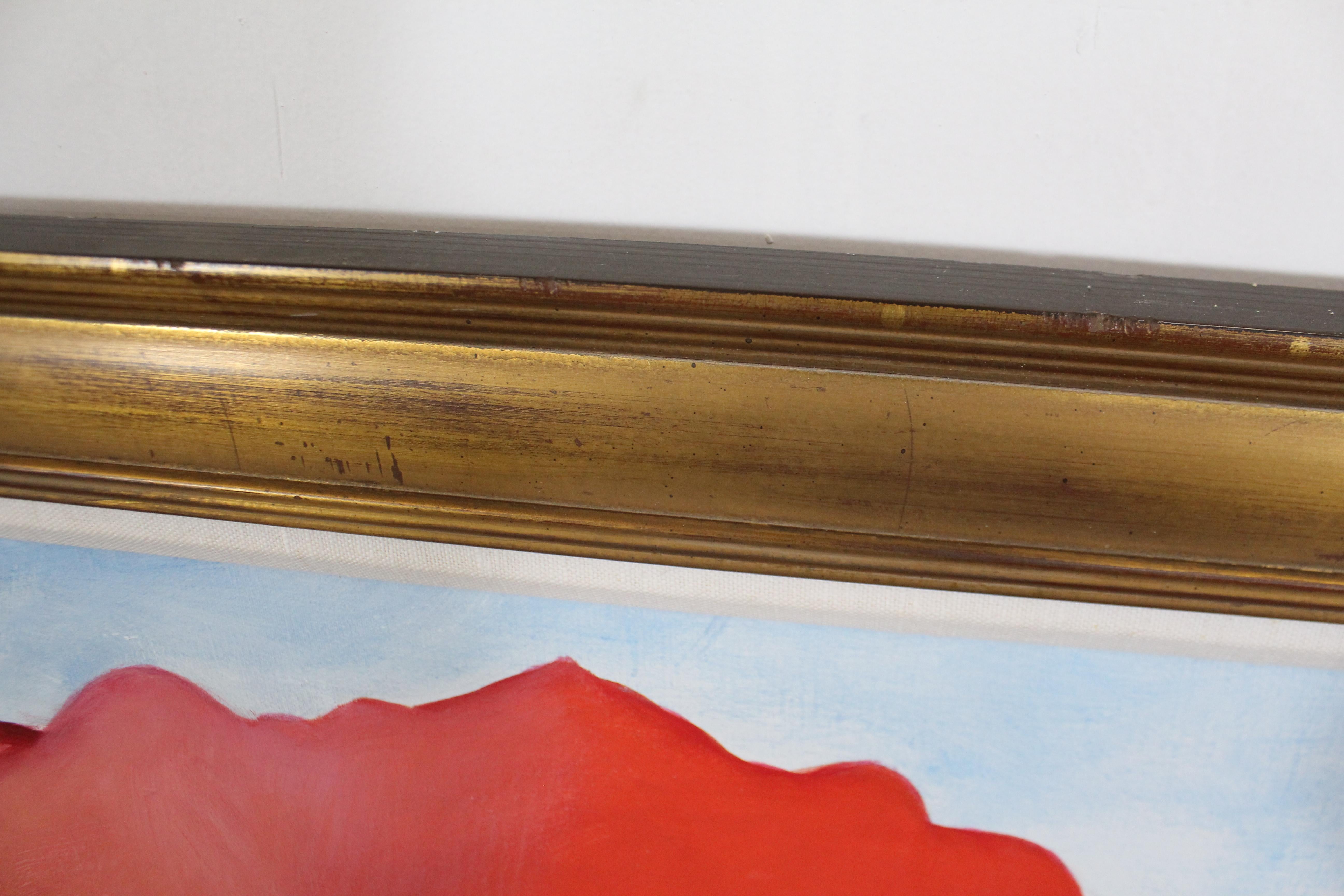 Vintage Roter Mohn gerahmt Öl auf Leinwand Gemälde Unsigniert (Ende des 20. Jahrhunderts) im Angebot