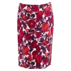 Vintage red & purple rose print pencil skirt
