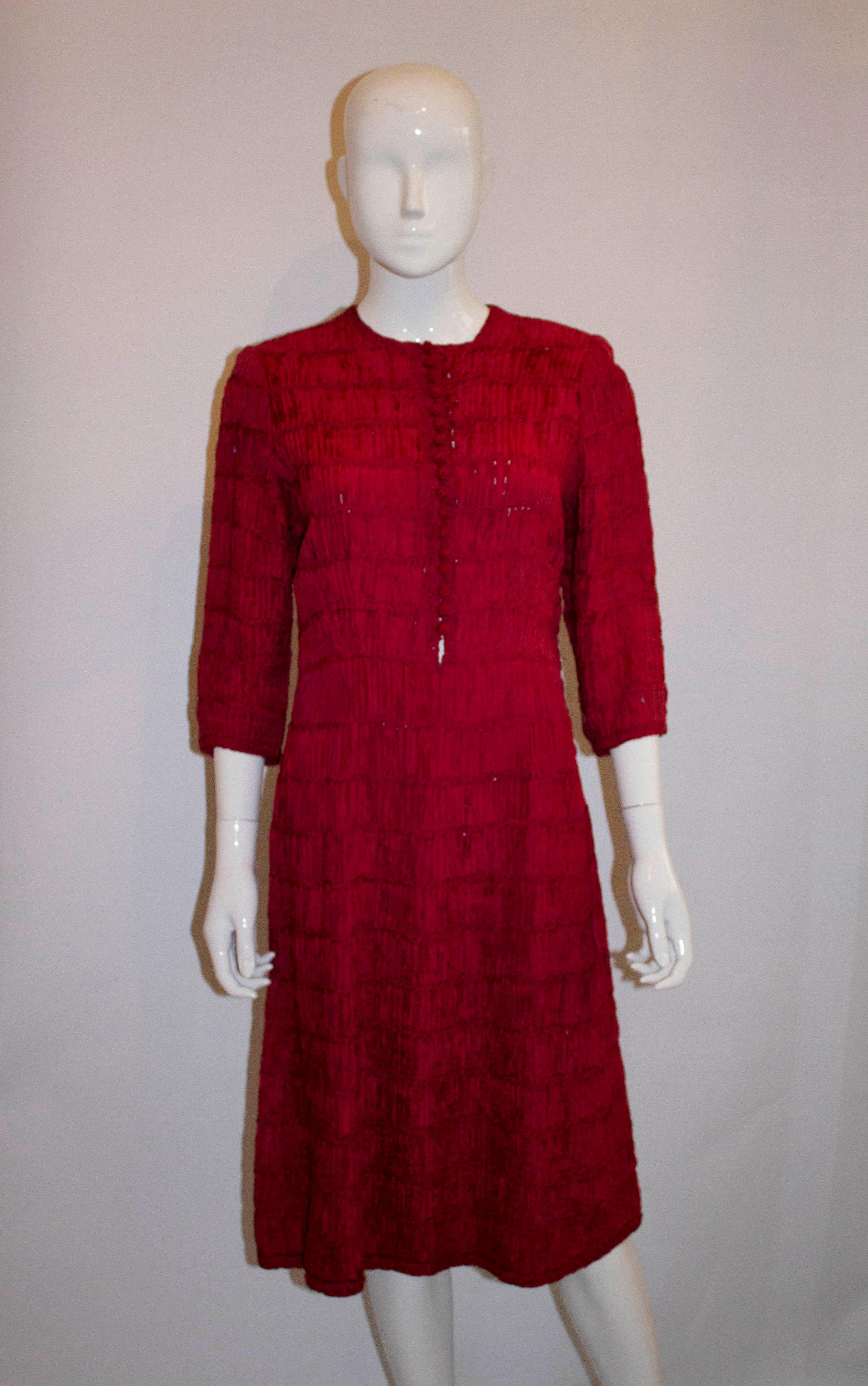 Women's Vintage Red Ribbonwork Dress by Glengyle For Sale