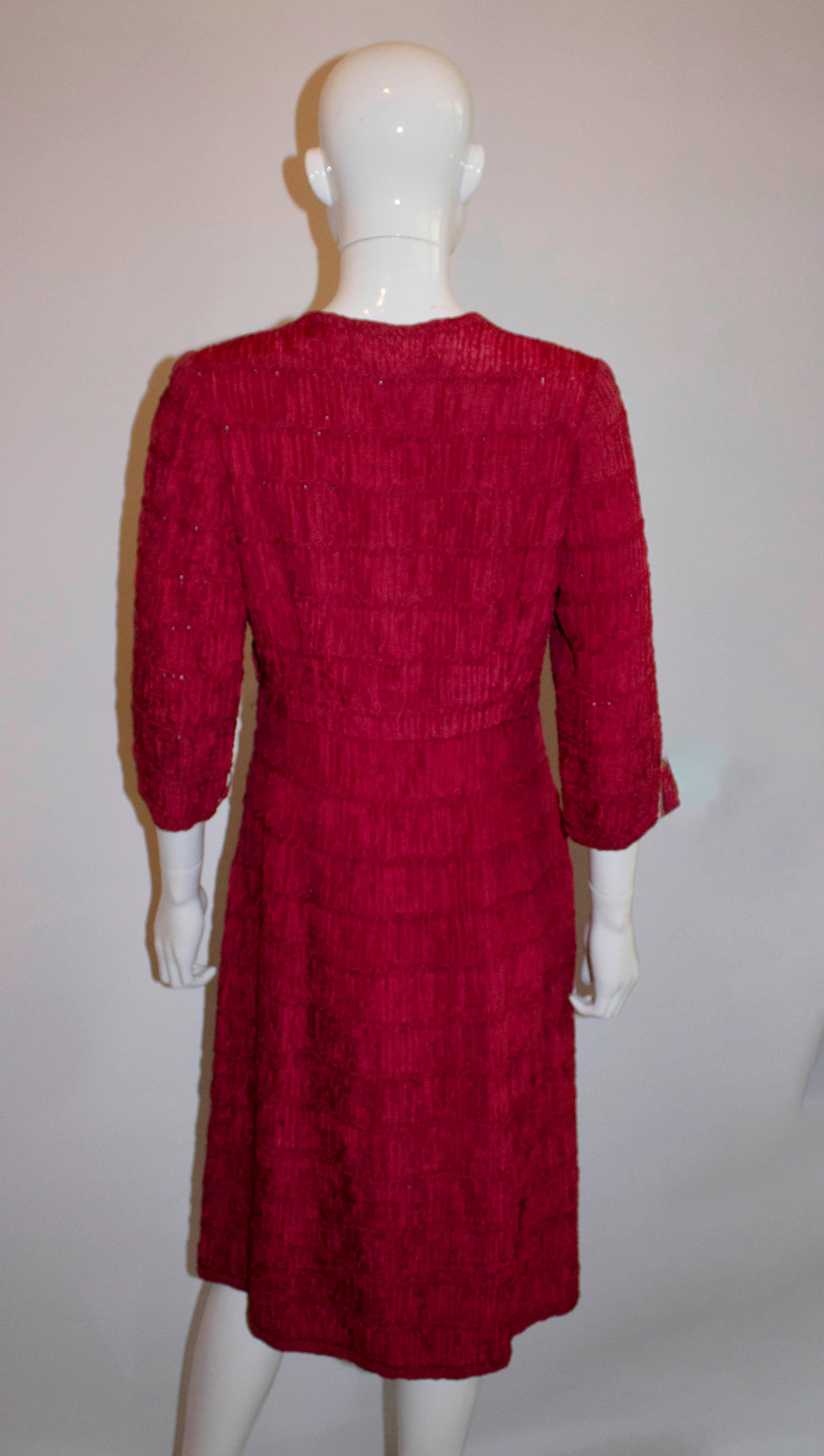 Vintage Red Ribbonwork Dress by Glengyle For Sale 1