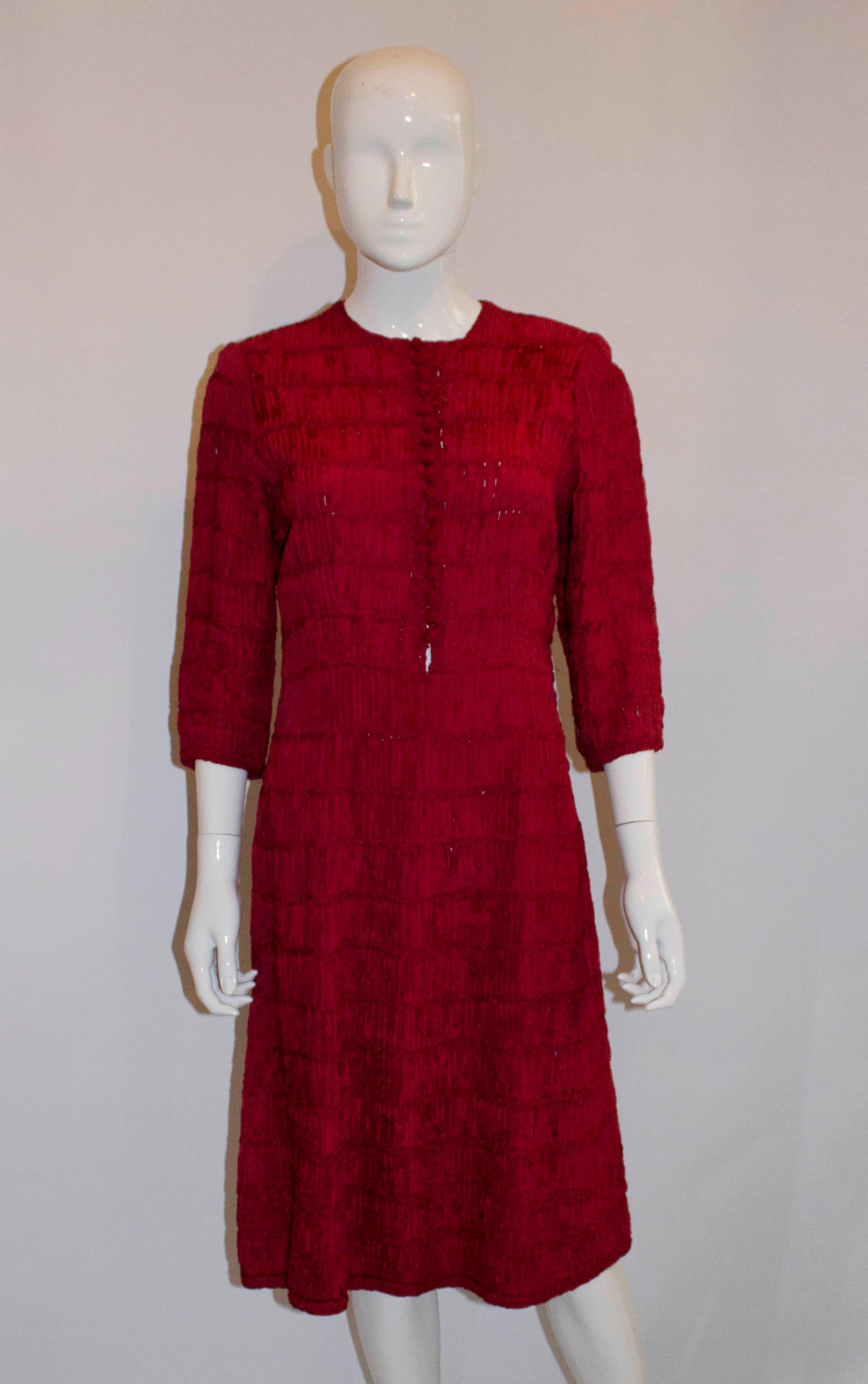 Vintage Red Ribbonwork Dress by Glengyle For Sale 2
