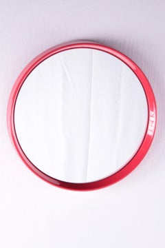 Vintage Red Round Plastic Mirror from the 1960s