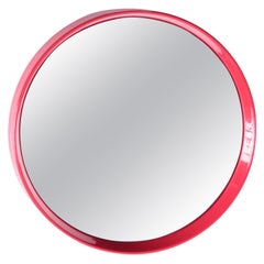 Vintage Red Round Plastic Mirror from the 1960s
