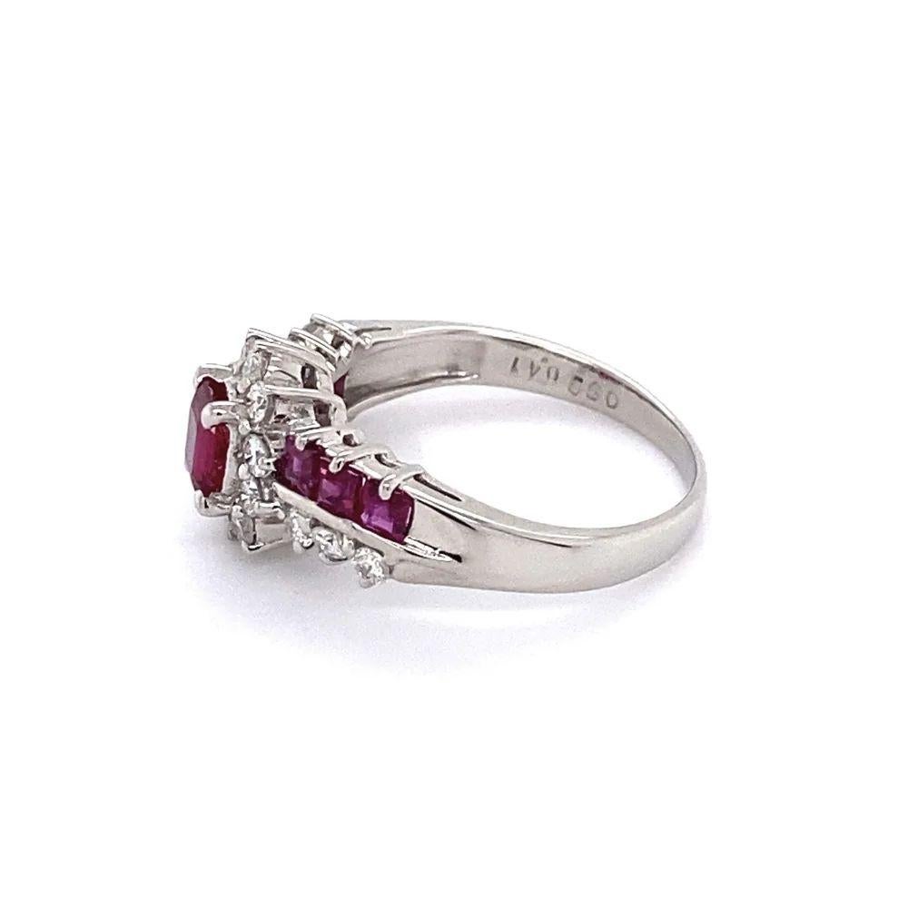Women's Vintage Red Ruby and Diamond Platinum Cocktail Ring For Sale