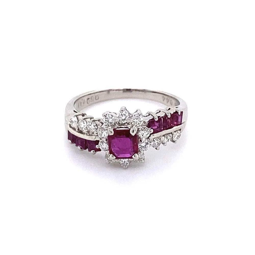 Vintage Red Ruby and Diamond Platinum Cocktail Ring For Sale 1
