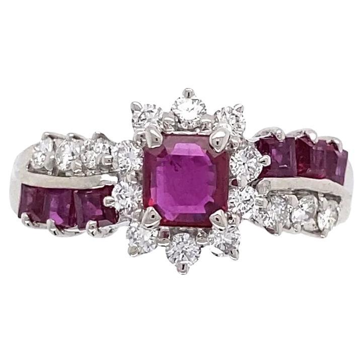 Vintage Red Ruby and Diamond Platinum Cocktail Ring