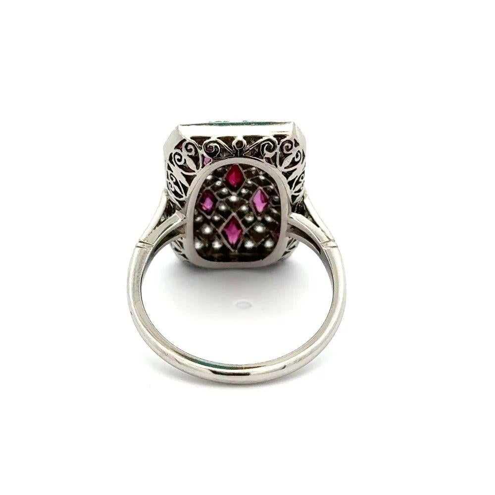 Vintage Red Ruby and Diamond Shield Design Platinum Cocktail Ring In Excellent Condition For Sale In Montreal, QC