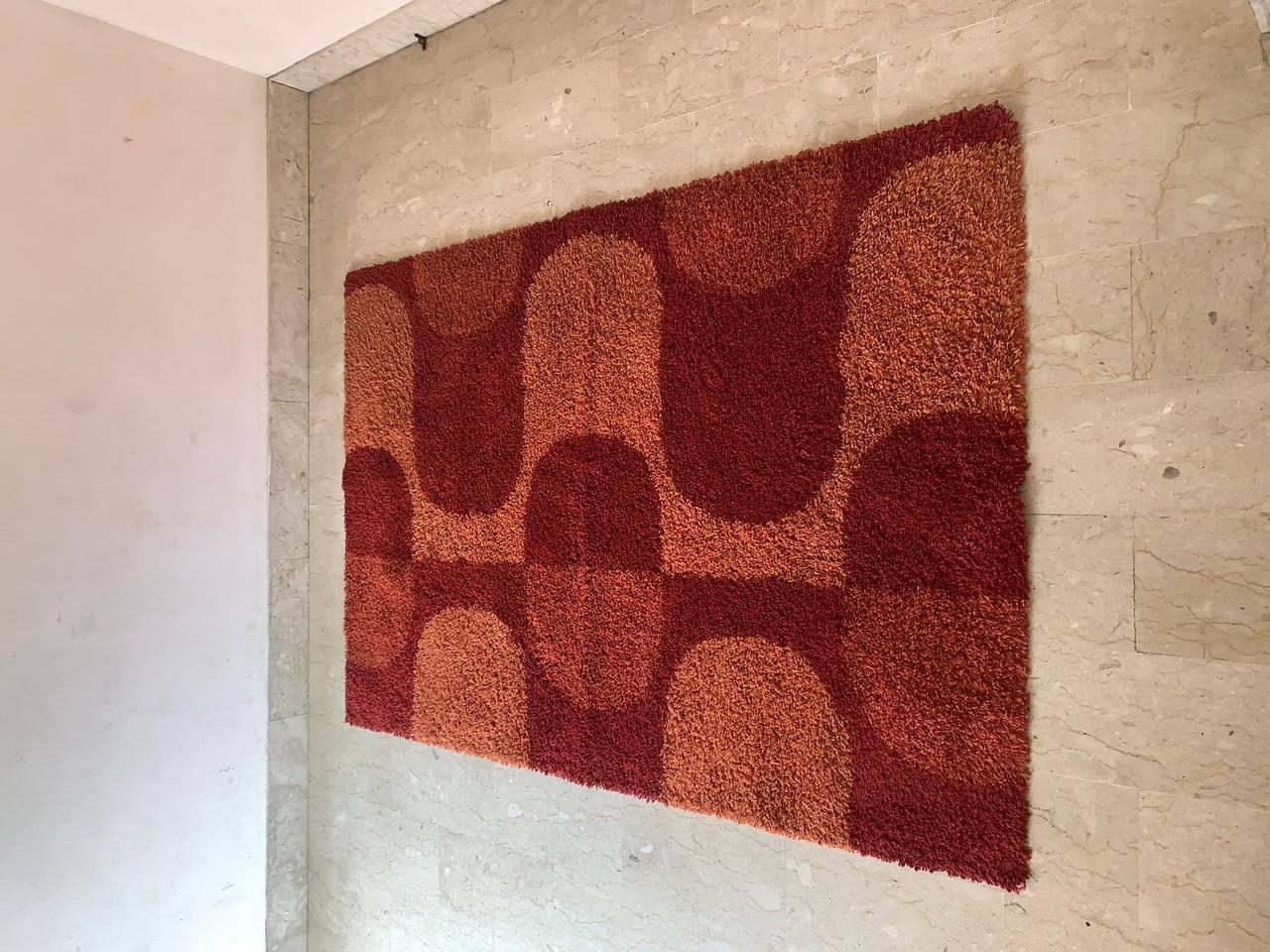 Vintage Red Rya rug by Ege Taepper  1970s For Sale 1