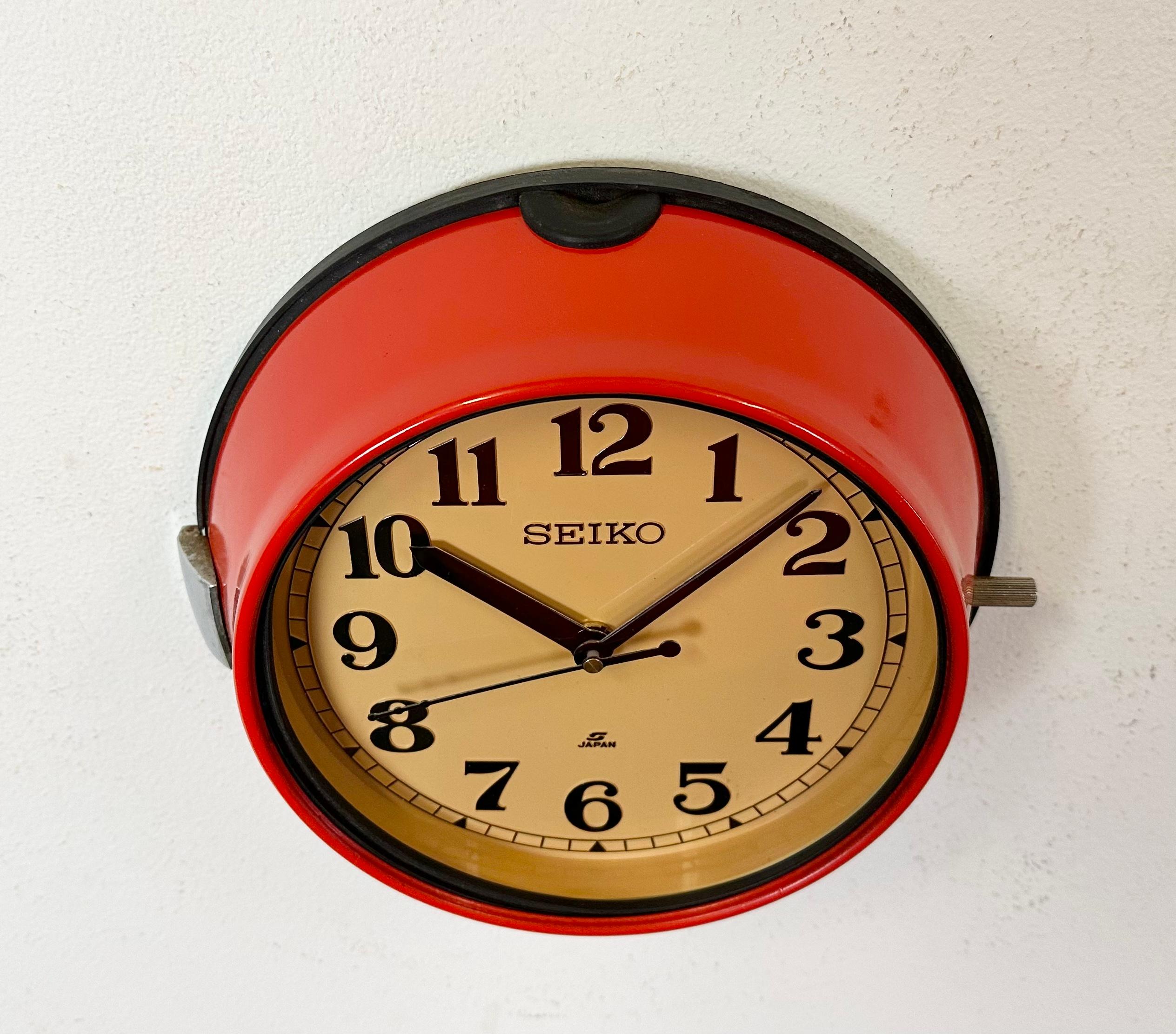 Industrial Vintage Red Seiko Maritime Wall Clock, 1970s For Sale