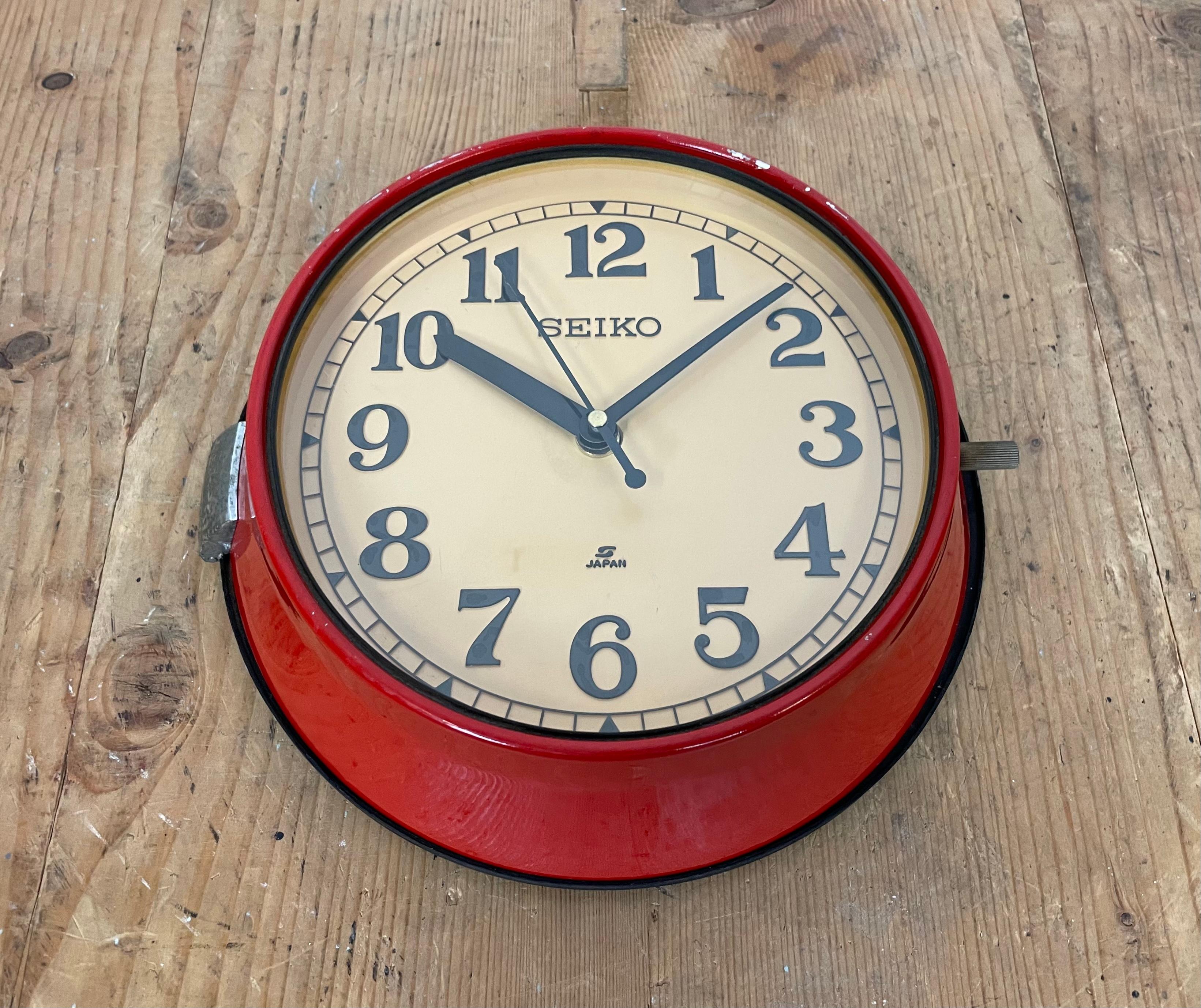 Glass Vintage Red Seiko Navy Wall Clock, 1970s