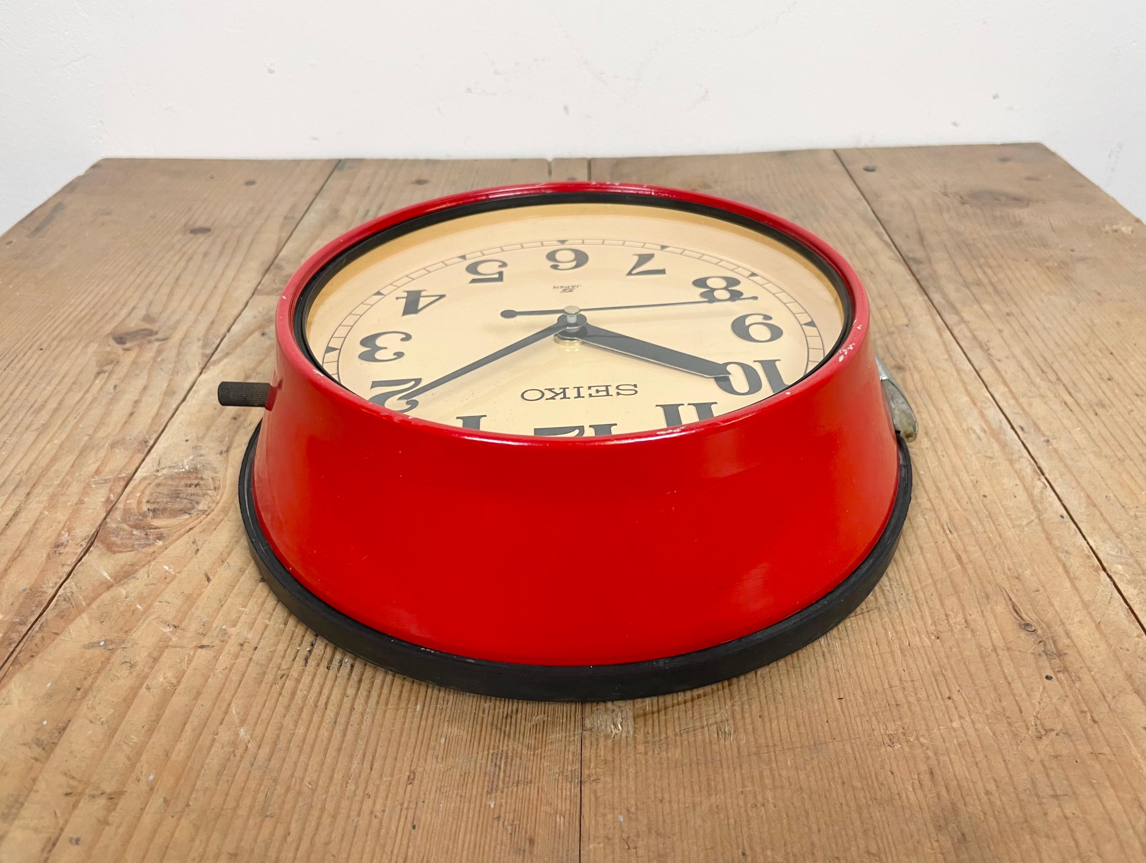 Glass Vintage Red Seiko Navy Wall Clock, 1970s