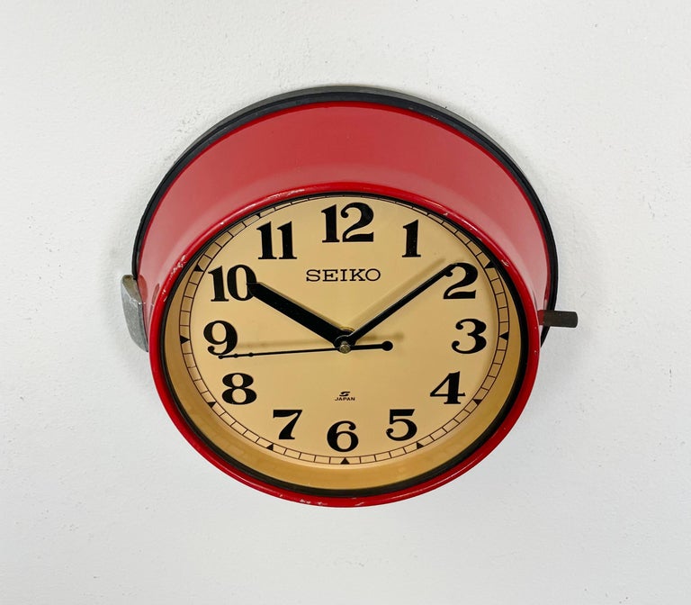 Lacquered Vintage Red Seiko Navy Wall Clock, 1970s