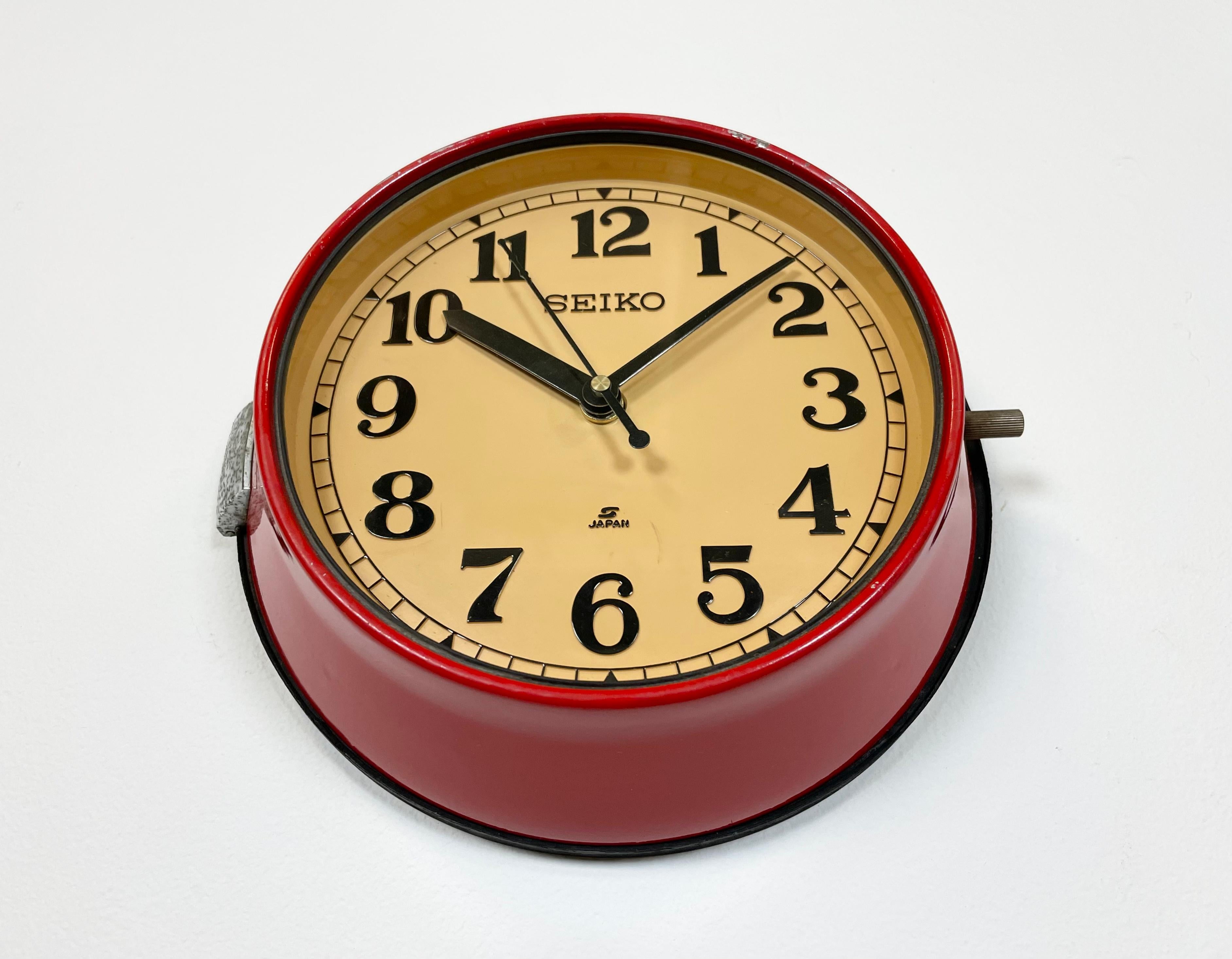 Industrial Vintage Red Seiko Navy Wall Clock, 1970s