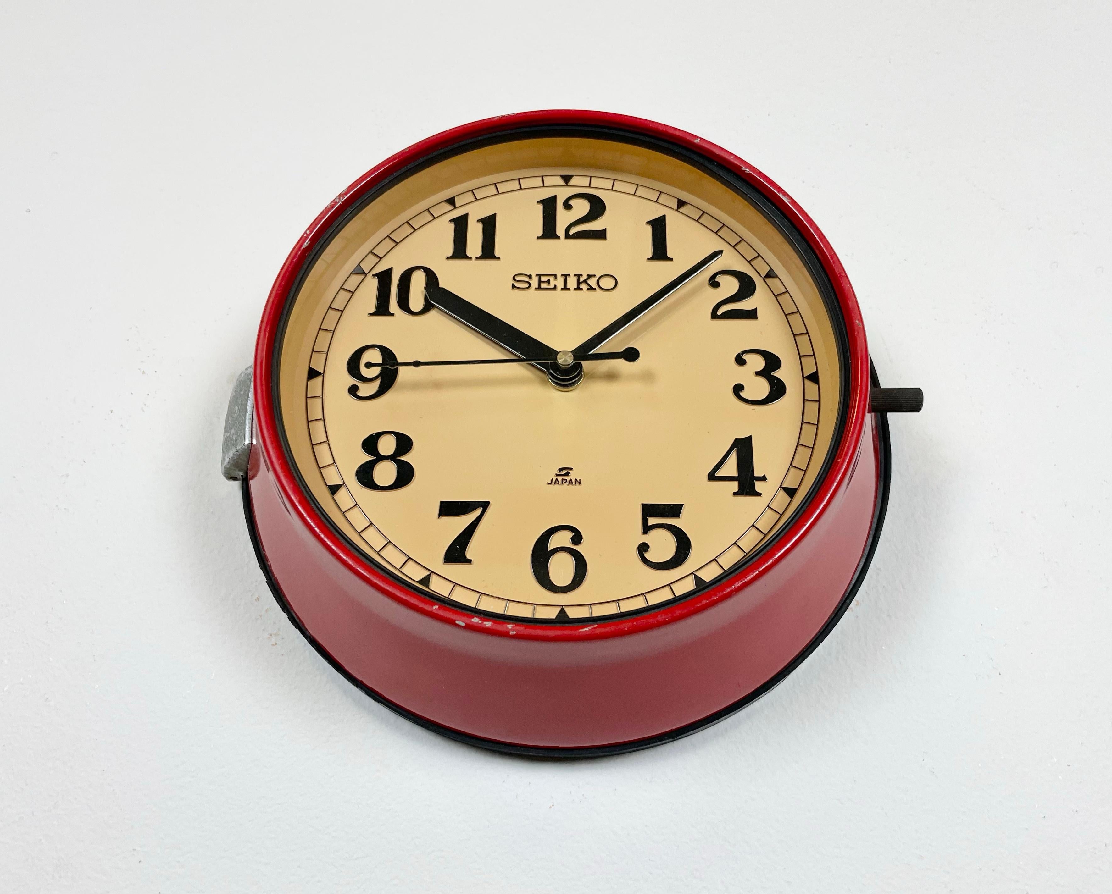 Industrial Vintage Red Seiko Navy Wall Clock, 1970s