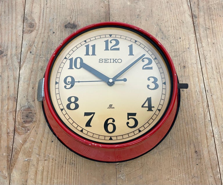 Late 20th Century Vintage Red Seiko Navy Wall Clock, 1970s