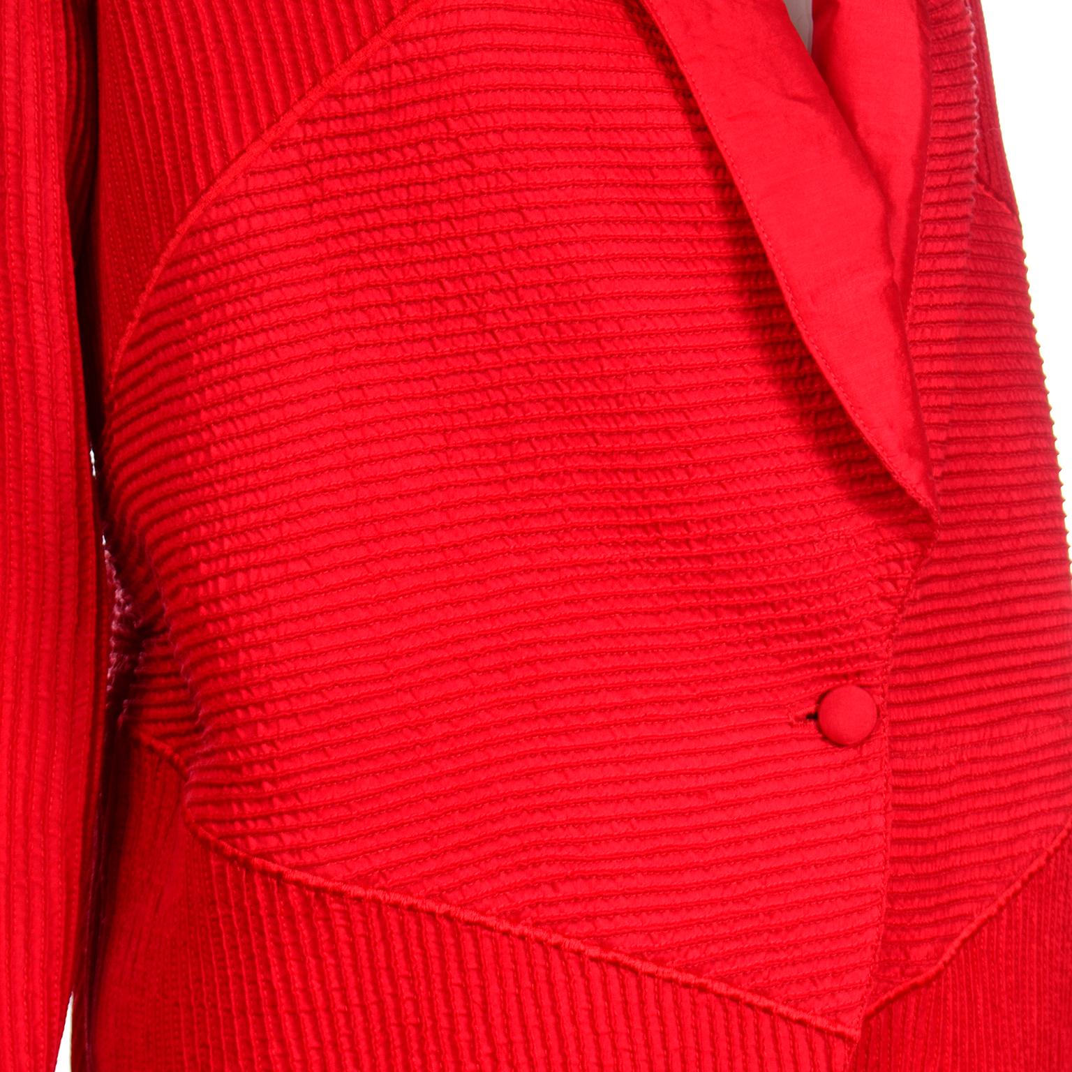Vintage Red Silk Avant Garde Oversized Mens Style Jacket with Topstitching In Excellent Condition For Sale In Portland, OR
