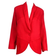 Vintage Red Silk Avant Garde Oversized Mens Style Jacket with Topstitching
