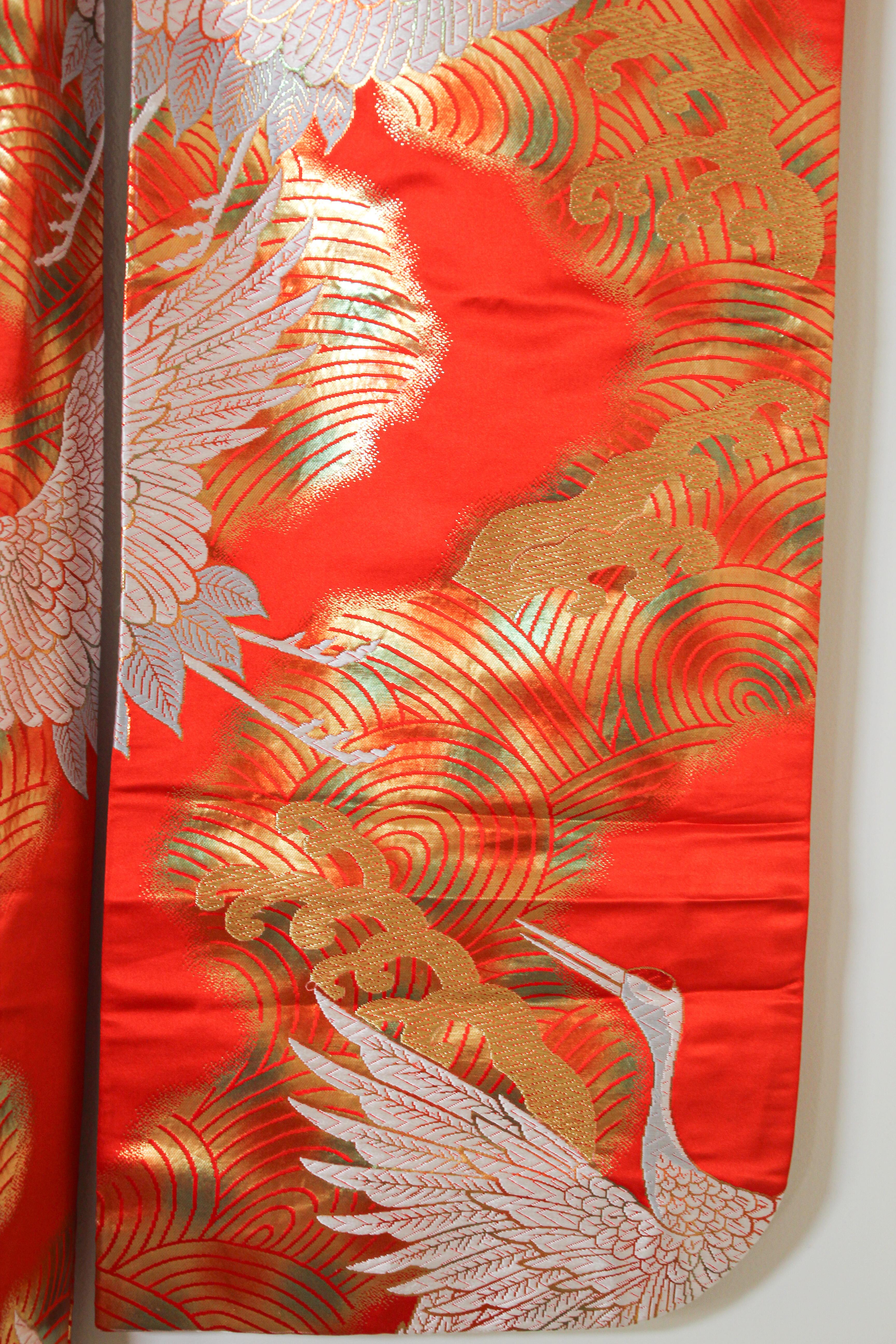 Vintage Red Silk Brocade Japanese Ceremonial Wedding Kimono 4