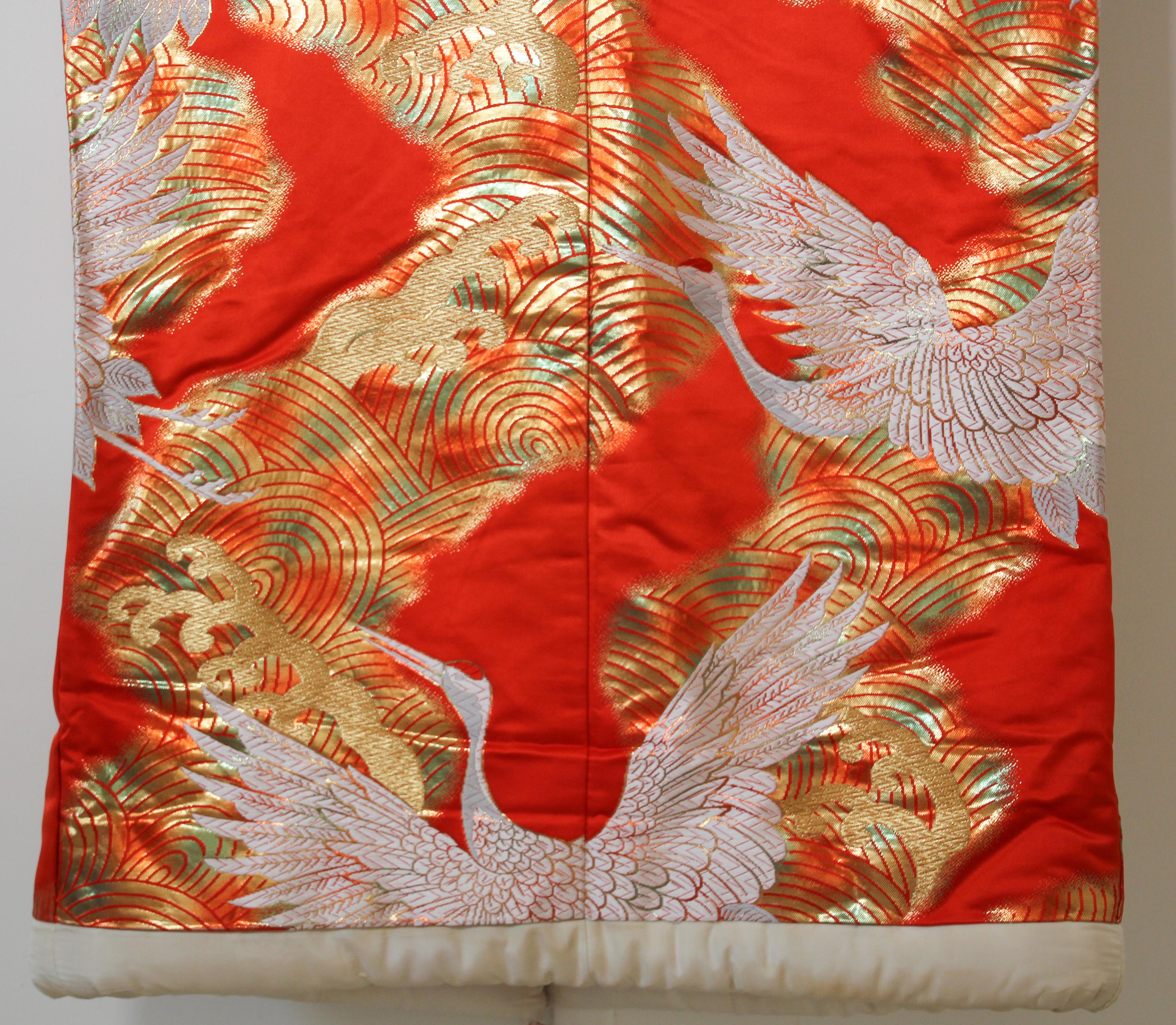 Vintage Red Silk Brocade Japanese Ceremonial Wedding Kimono 6