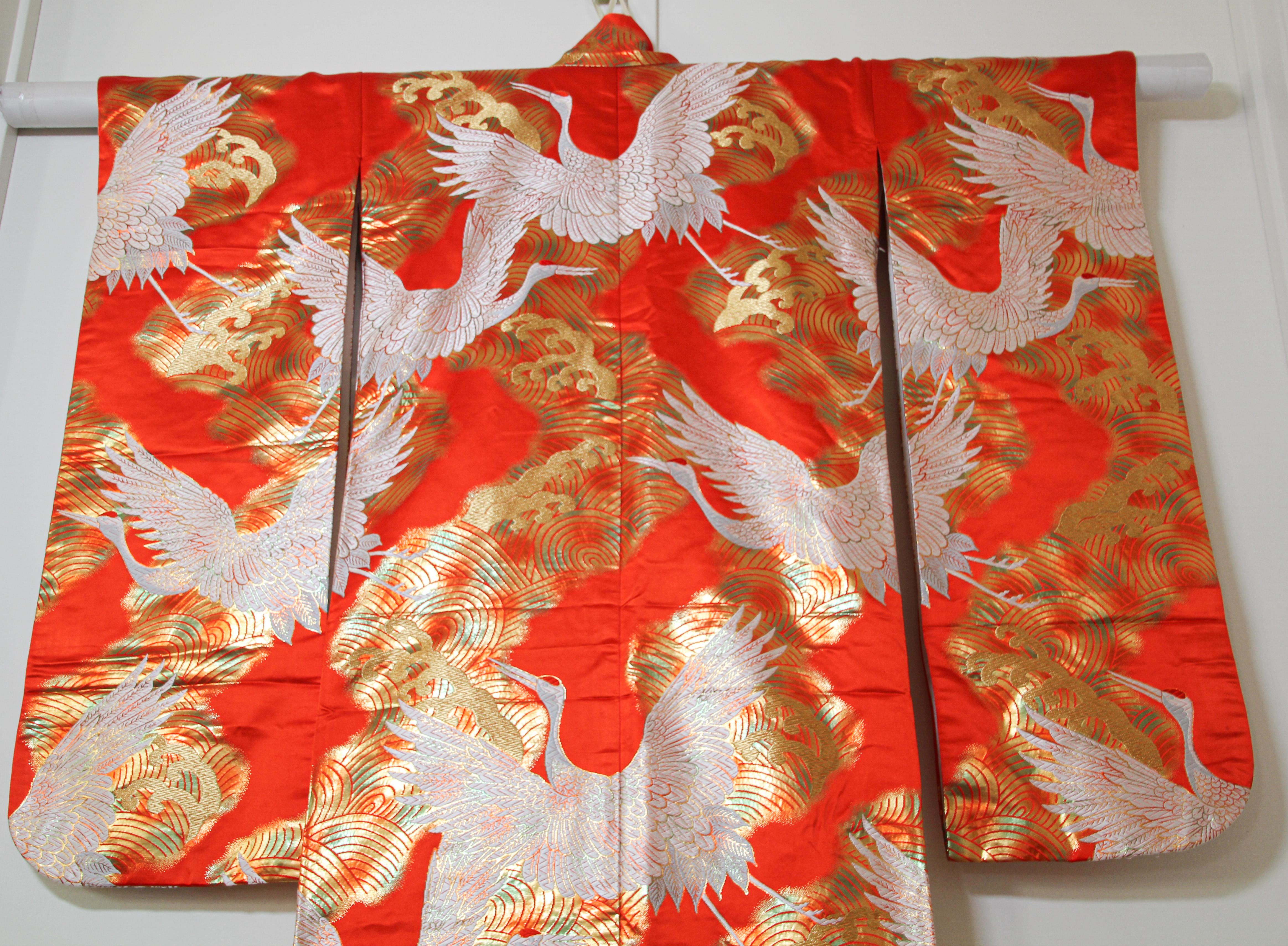Vintage Red Silk Brocade Japanese Ceremonial Wedding Kimono 7