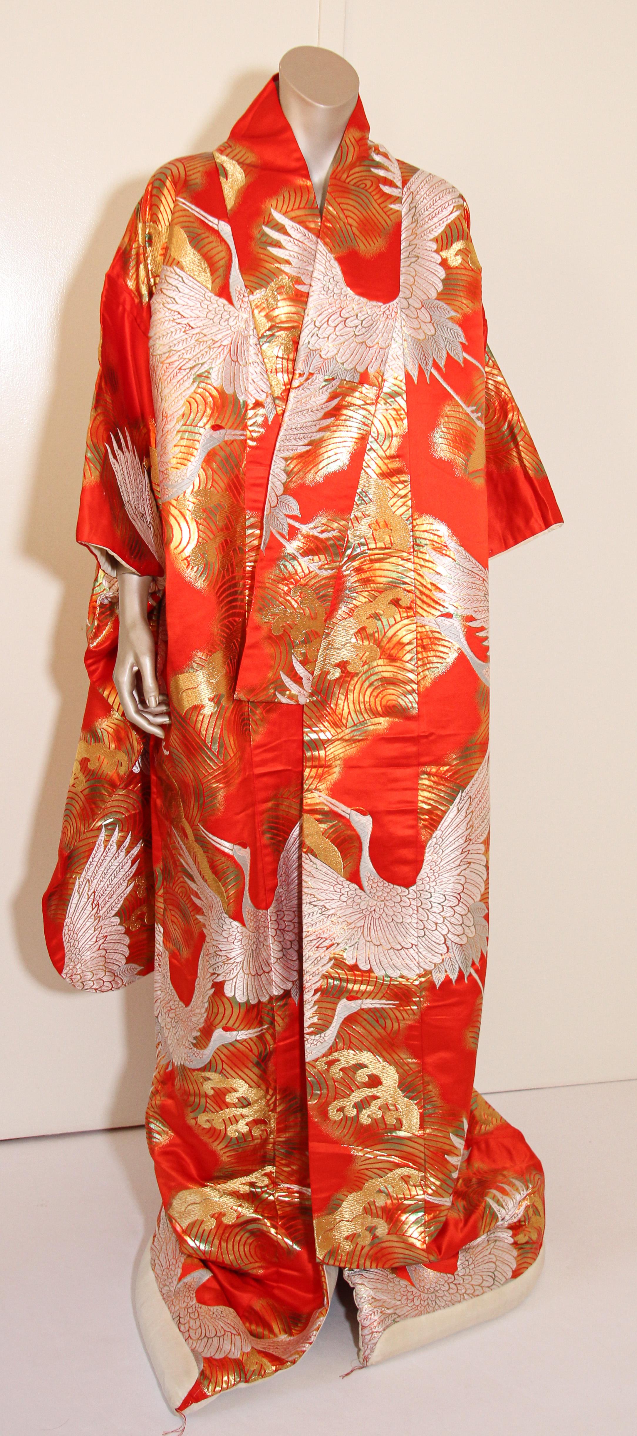 Vintage Red Silk Brocade Japanese Ceremonial Wedding Kimono 8