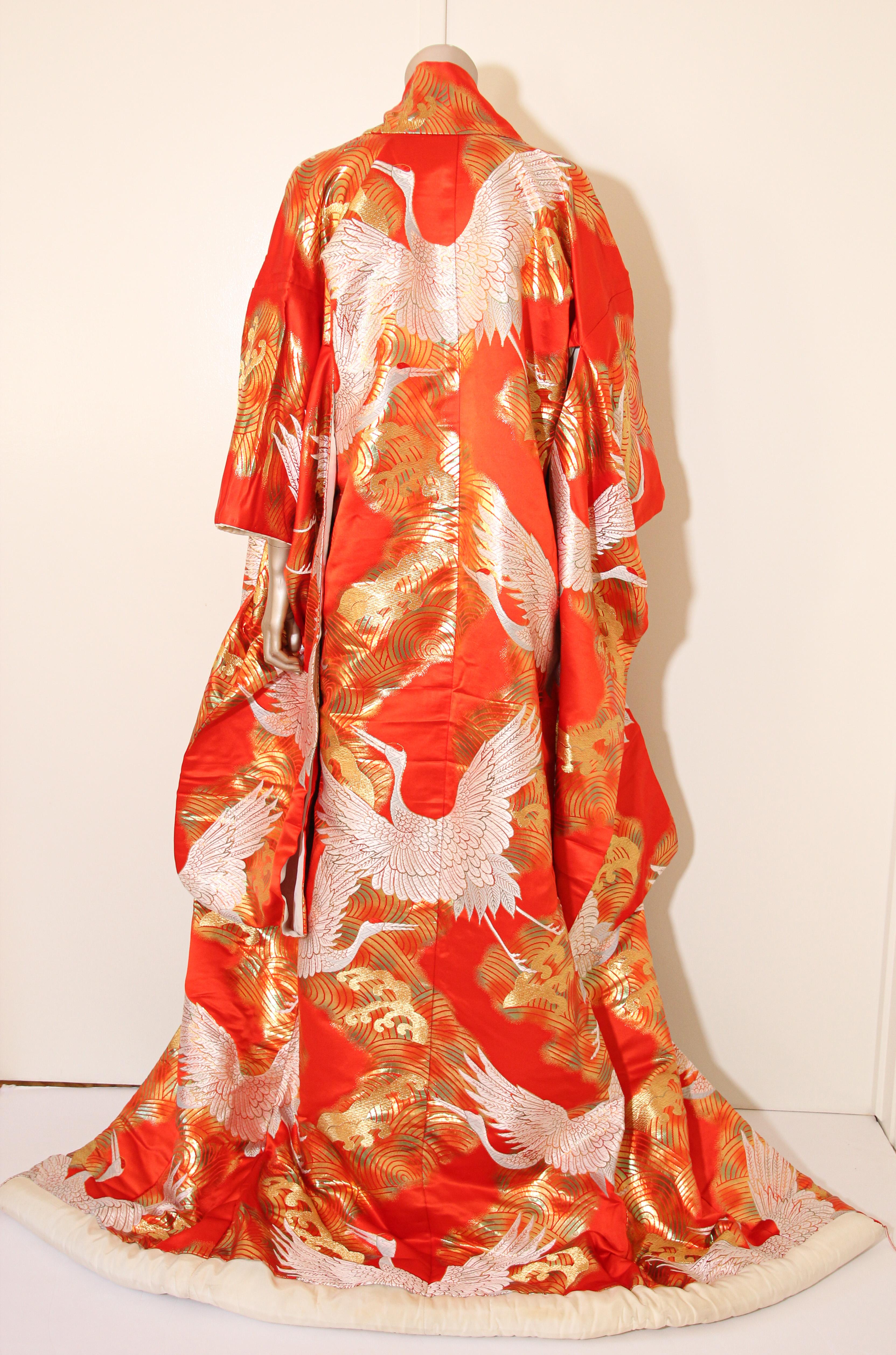 Vintage Red Silk Brocade Japanese Ceremonial Wedding Kimono 9
