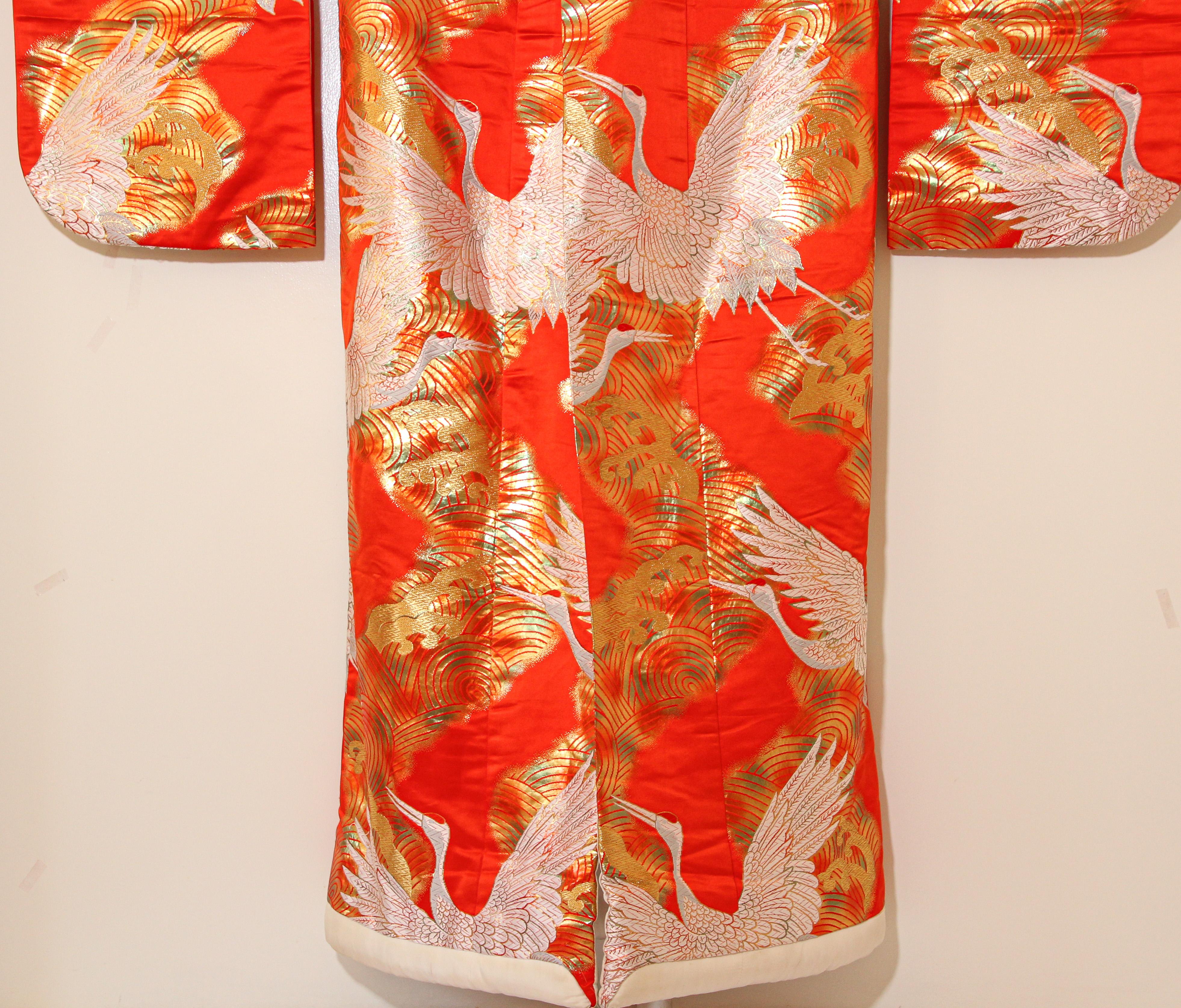 Vintage Red Silk Brocade Japanese Ceremonial Wedding Kimono 13